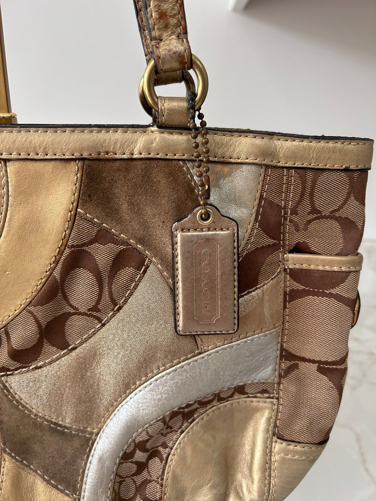 Vintage Coach gold patchwork tote shoulder bag