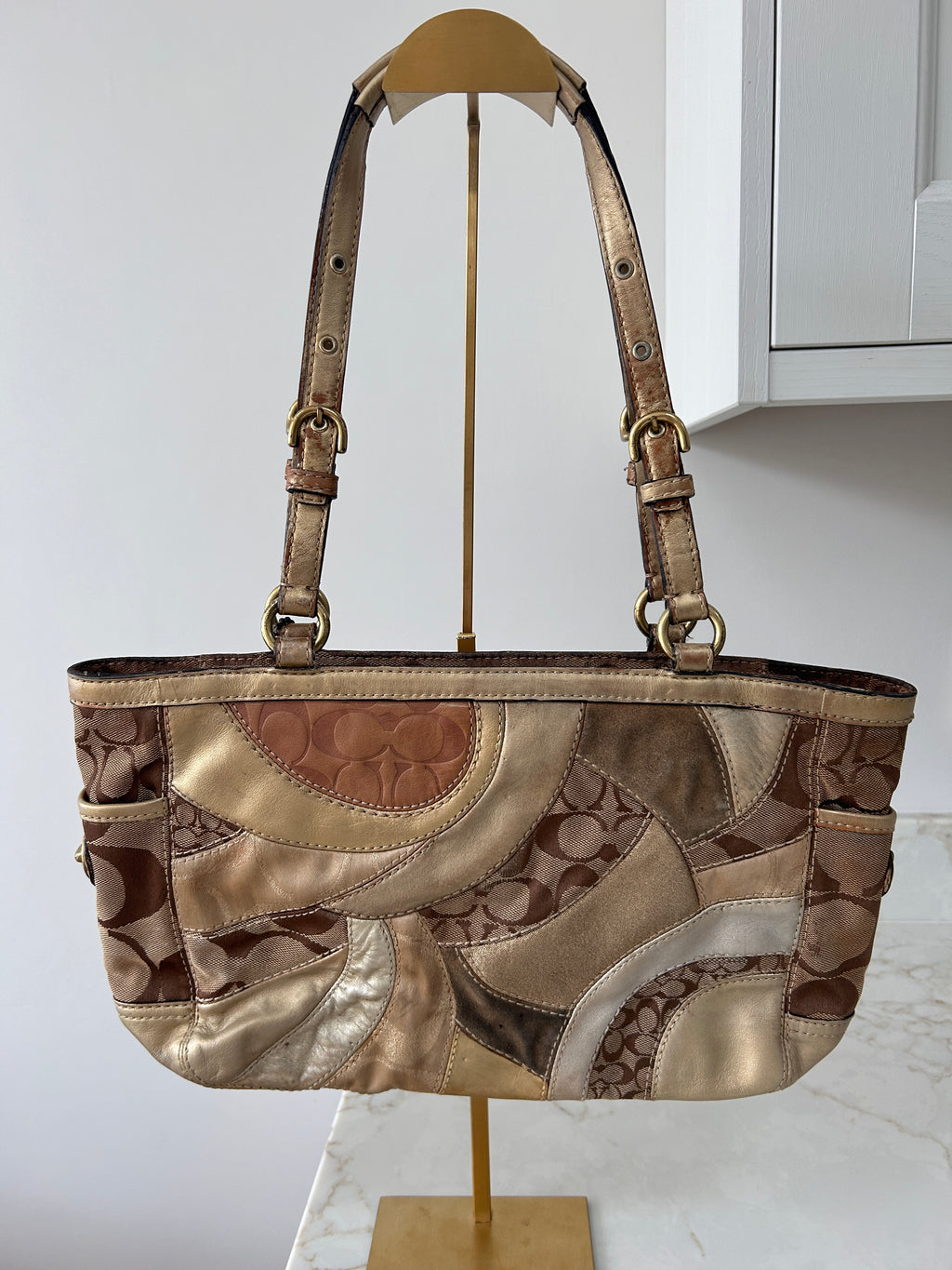 Vintage Coach gold patchwork tote shoulder bag