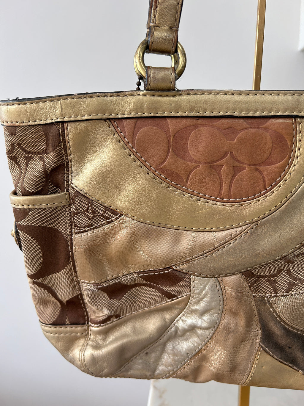 Vintage Coach gold patchwork tote shoulder bag