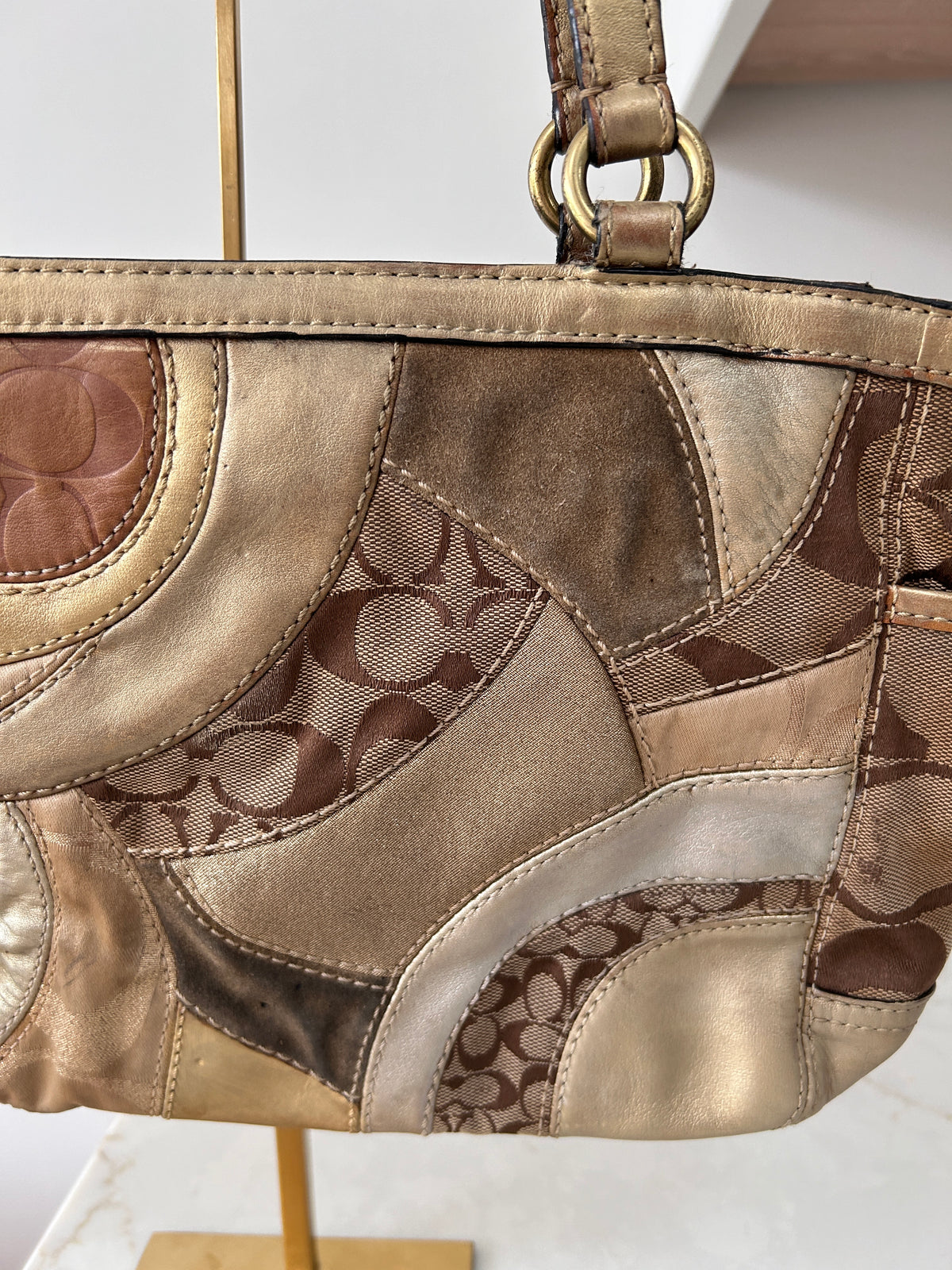 Vintage Coach gold patchwork tote shoulder bag