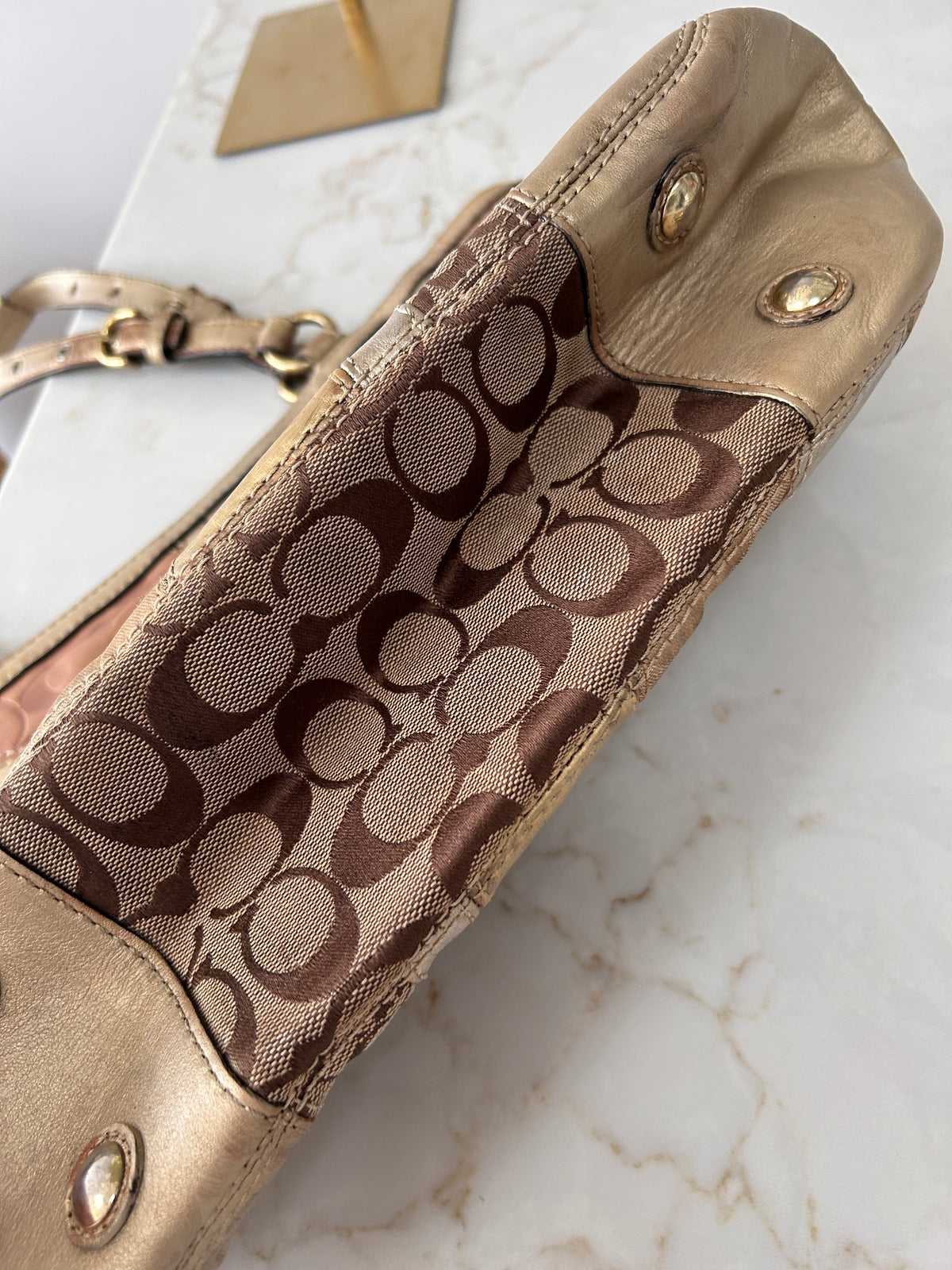 Vintage Coach gold patchwork tote shoulder bag