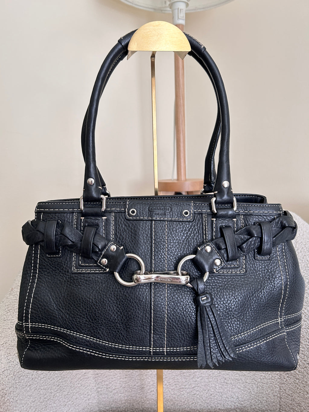Vintage Coach Hampton black leather shoulder bag