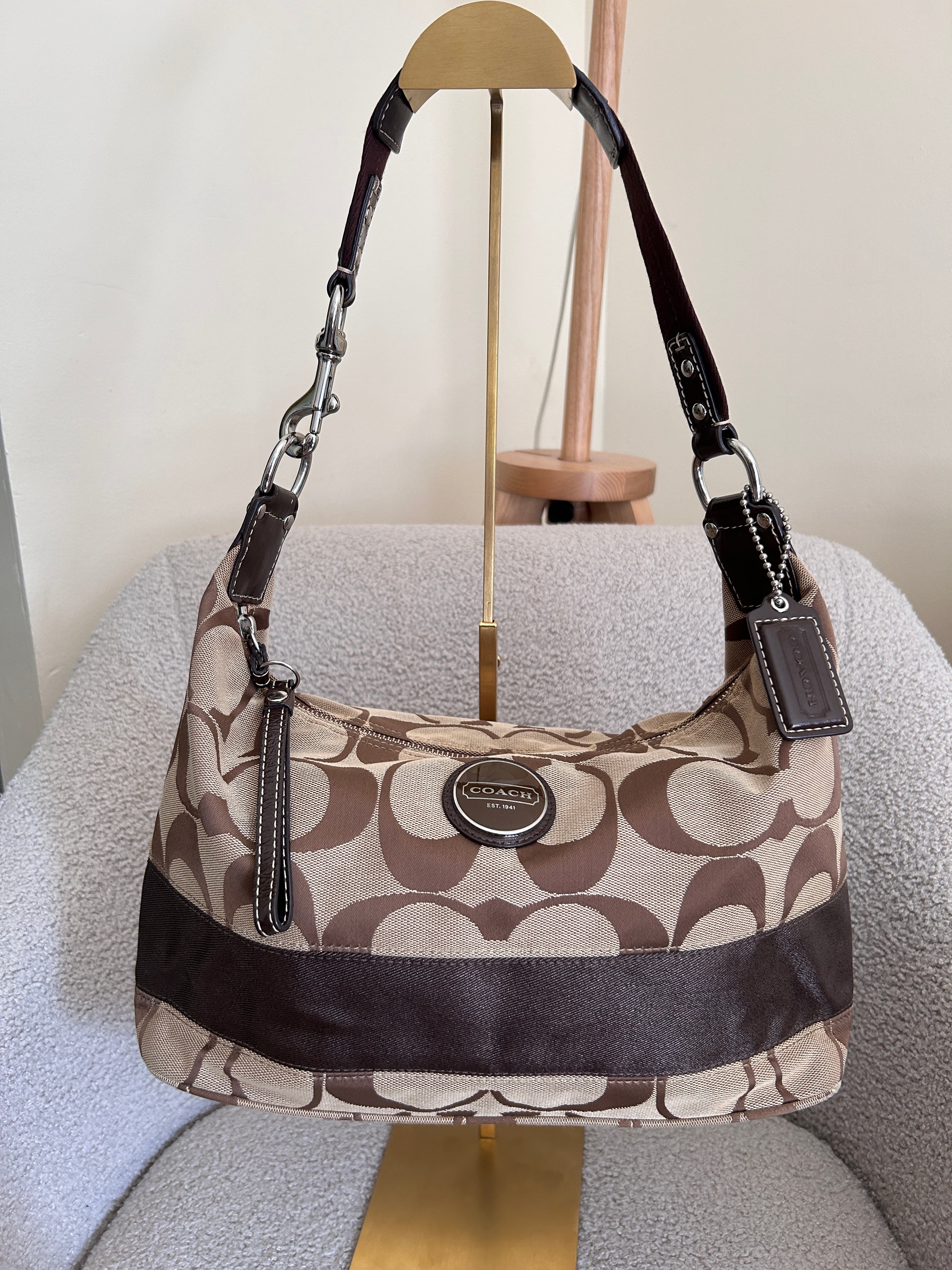 Vintage Coach signature stripe shoulder bag