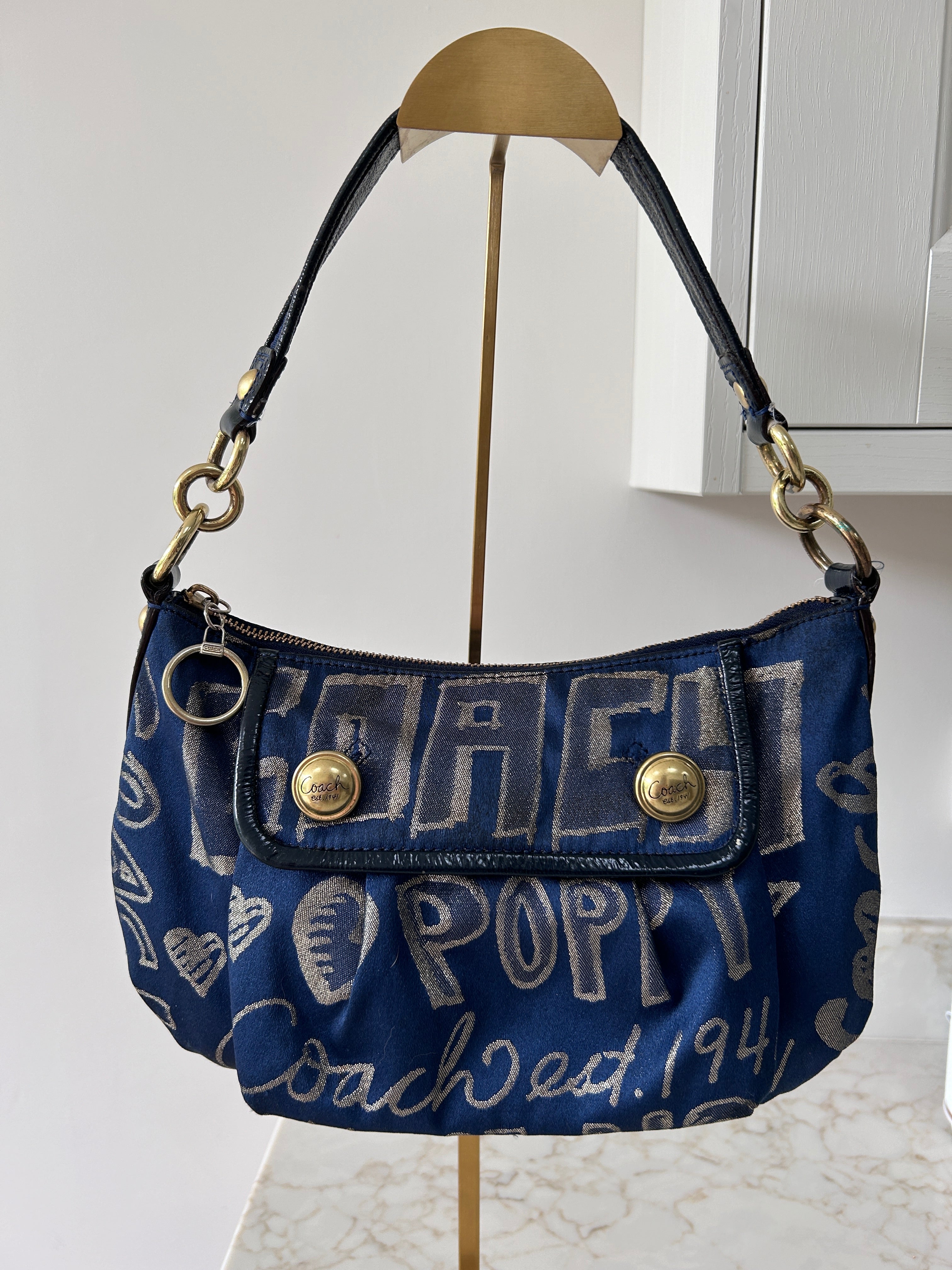 Vintage Coach Poppy navy shoulder bag