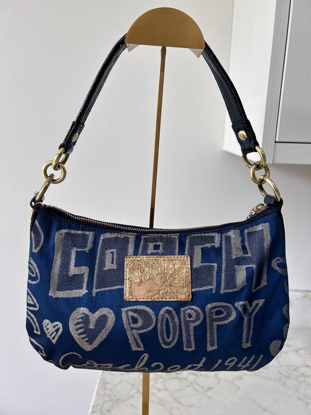 Vintage Coach Poppy navy shoulder bag