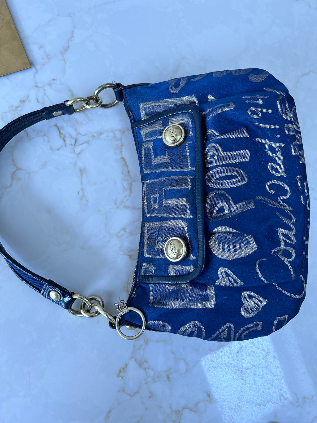 Vintage Coach Poppy navy shoulder bag