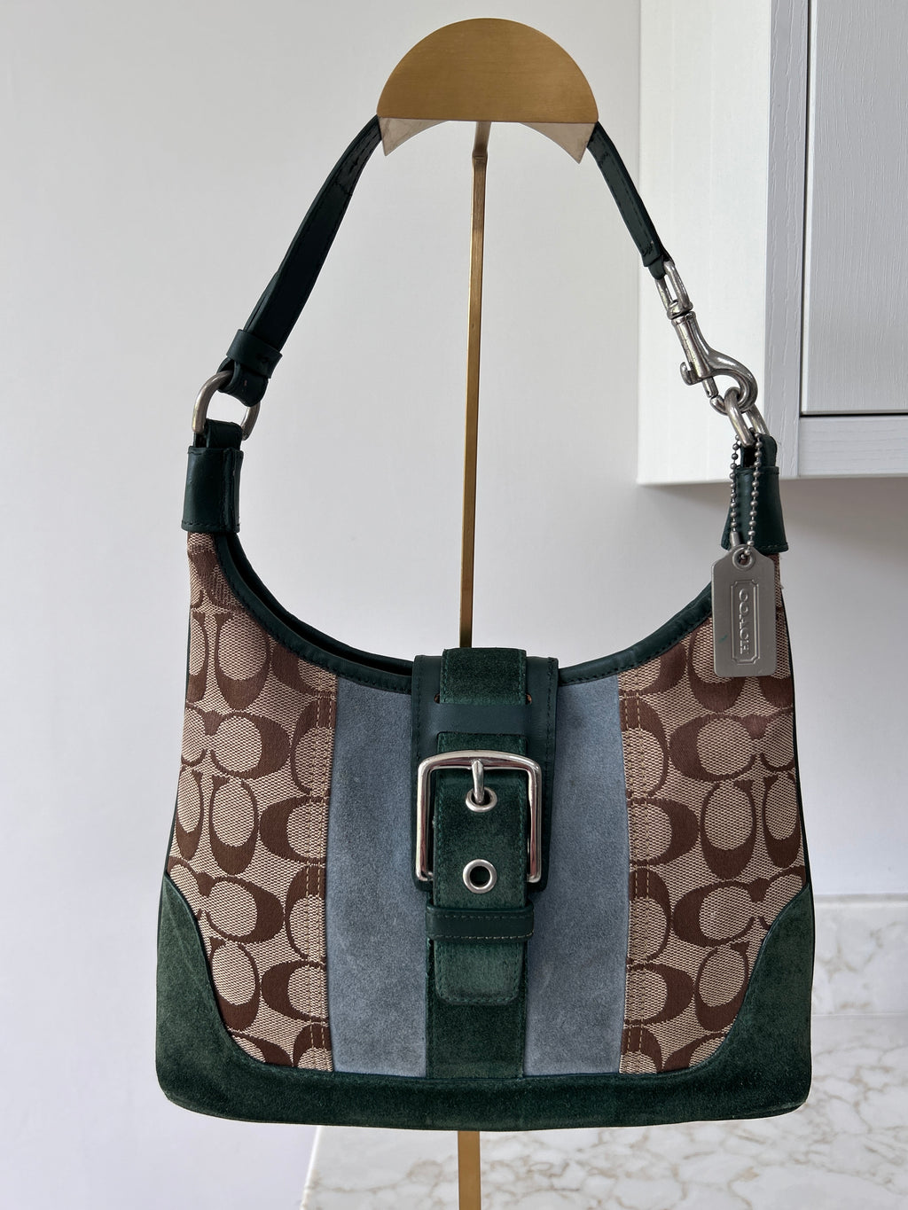 Vintage Coach green suede Soho shoulder bag