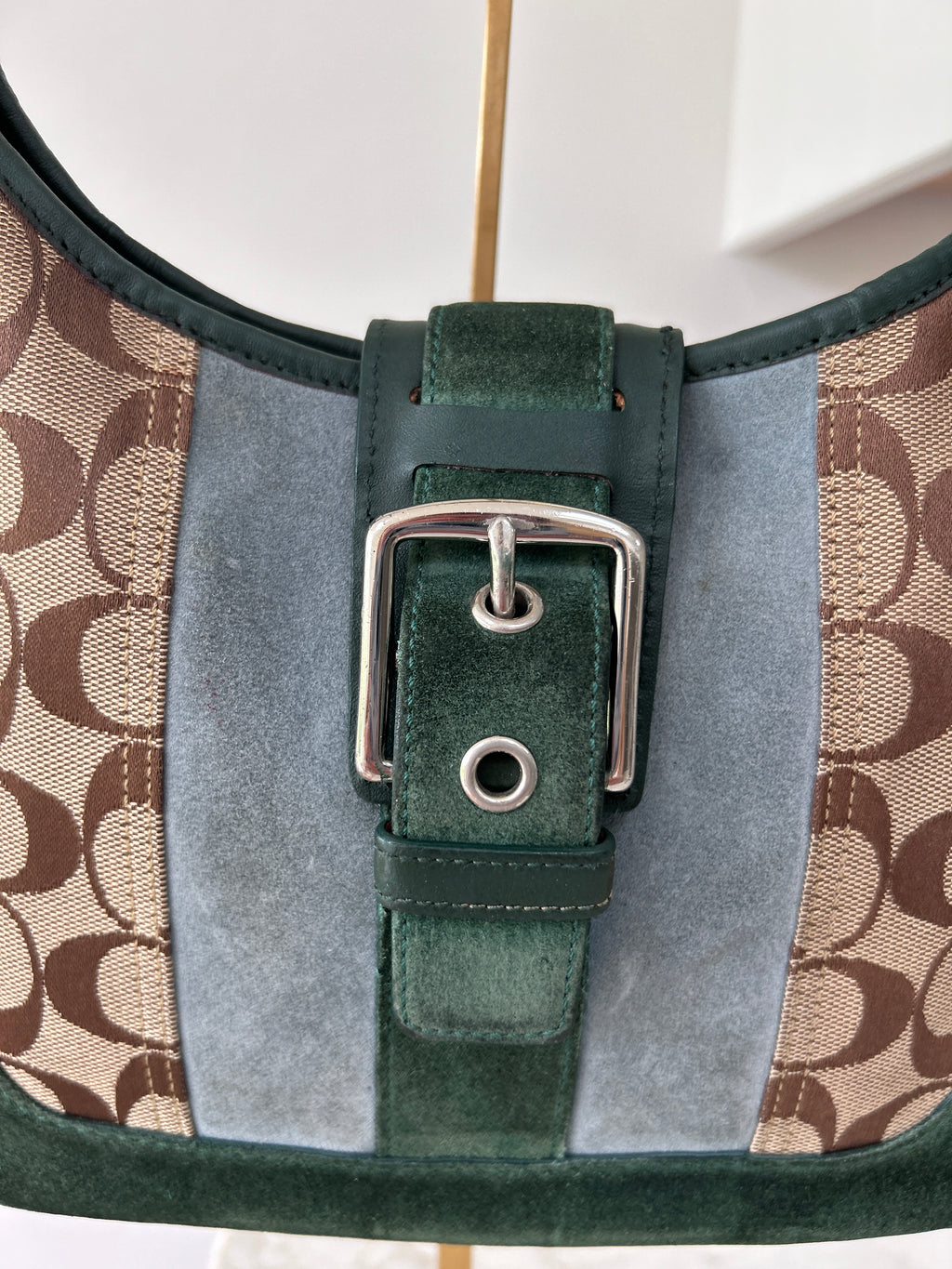 Vintage Coach green suede Soho shoulder bag
