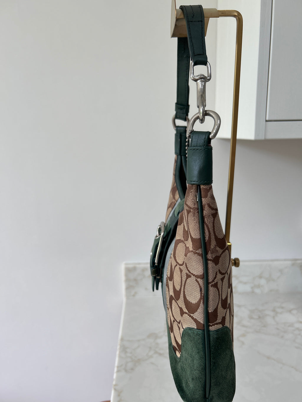 Vintage Coach green suede Soho shoulder bag