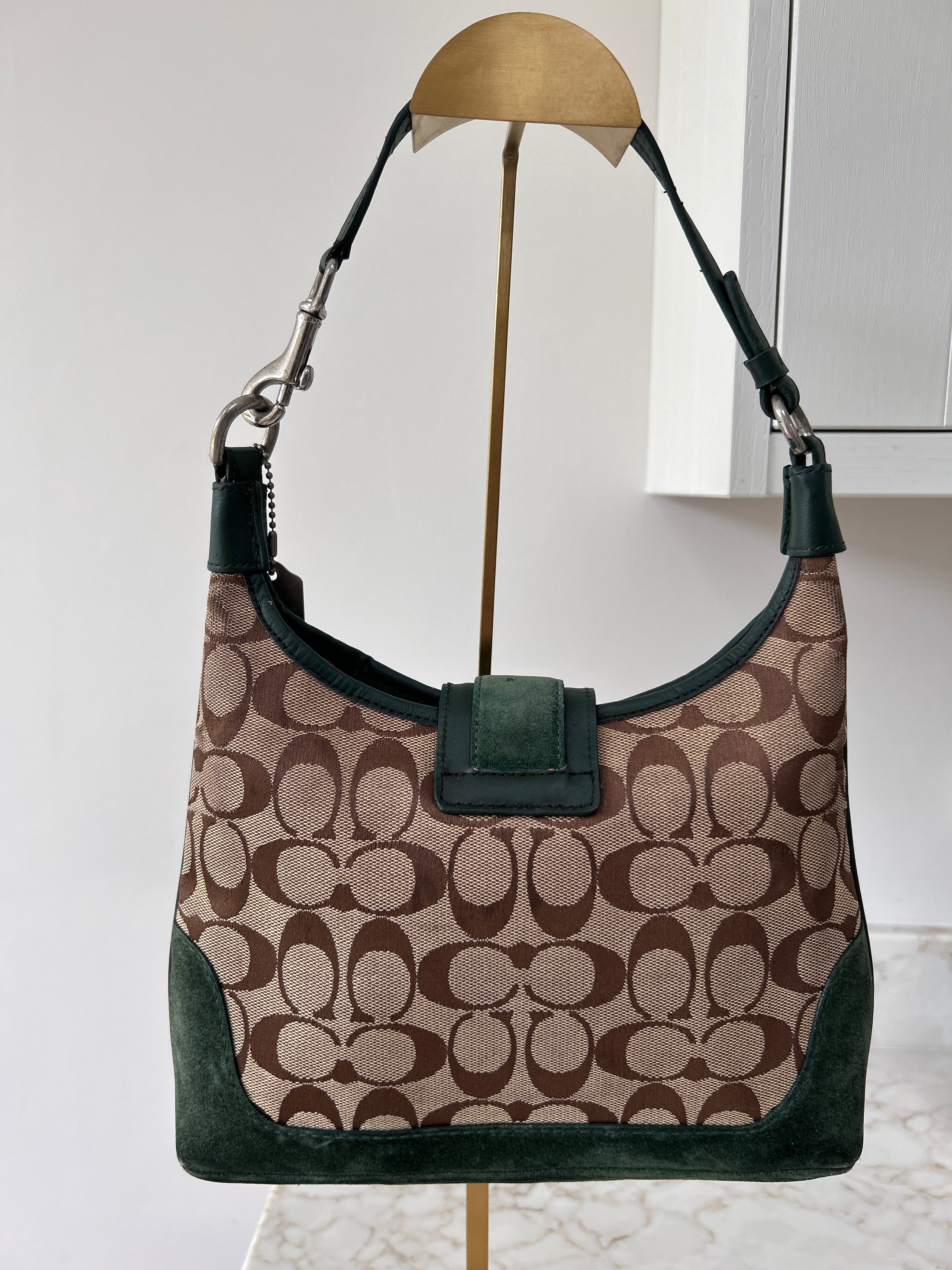 Vintage Coach green suede Soho shoulder bag