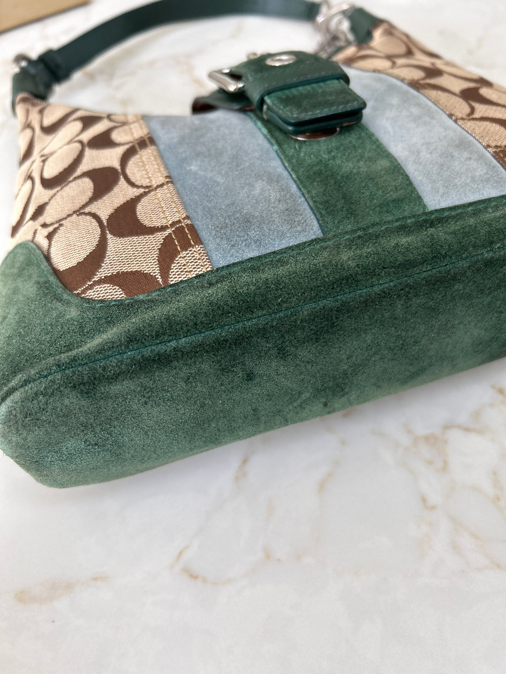 Vintage Coach green suede Soho shoulder bag