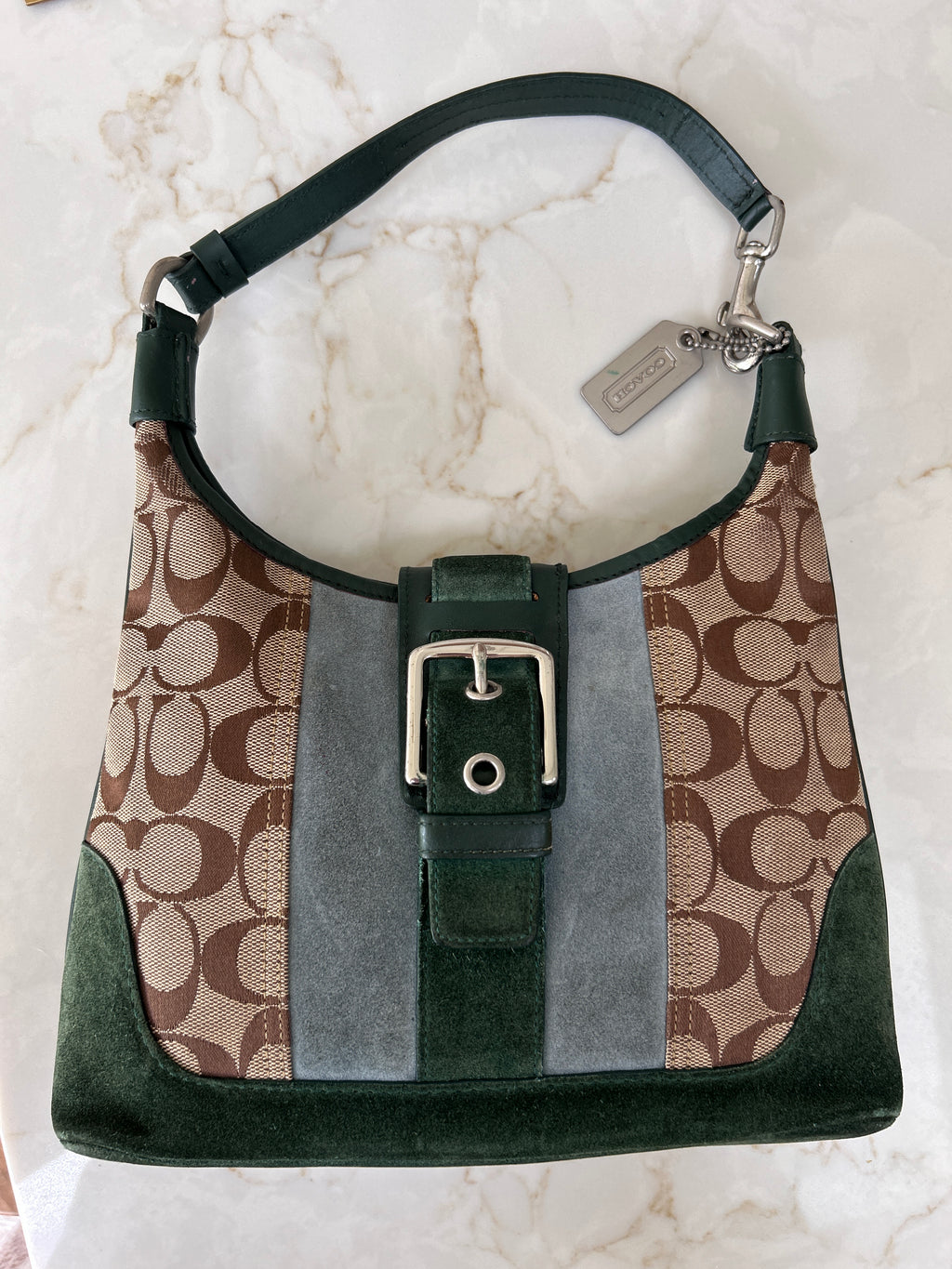 Vintage Coach green suede Soho shoulder bag