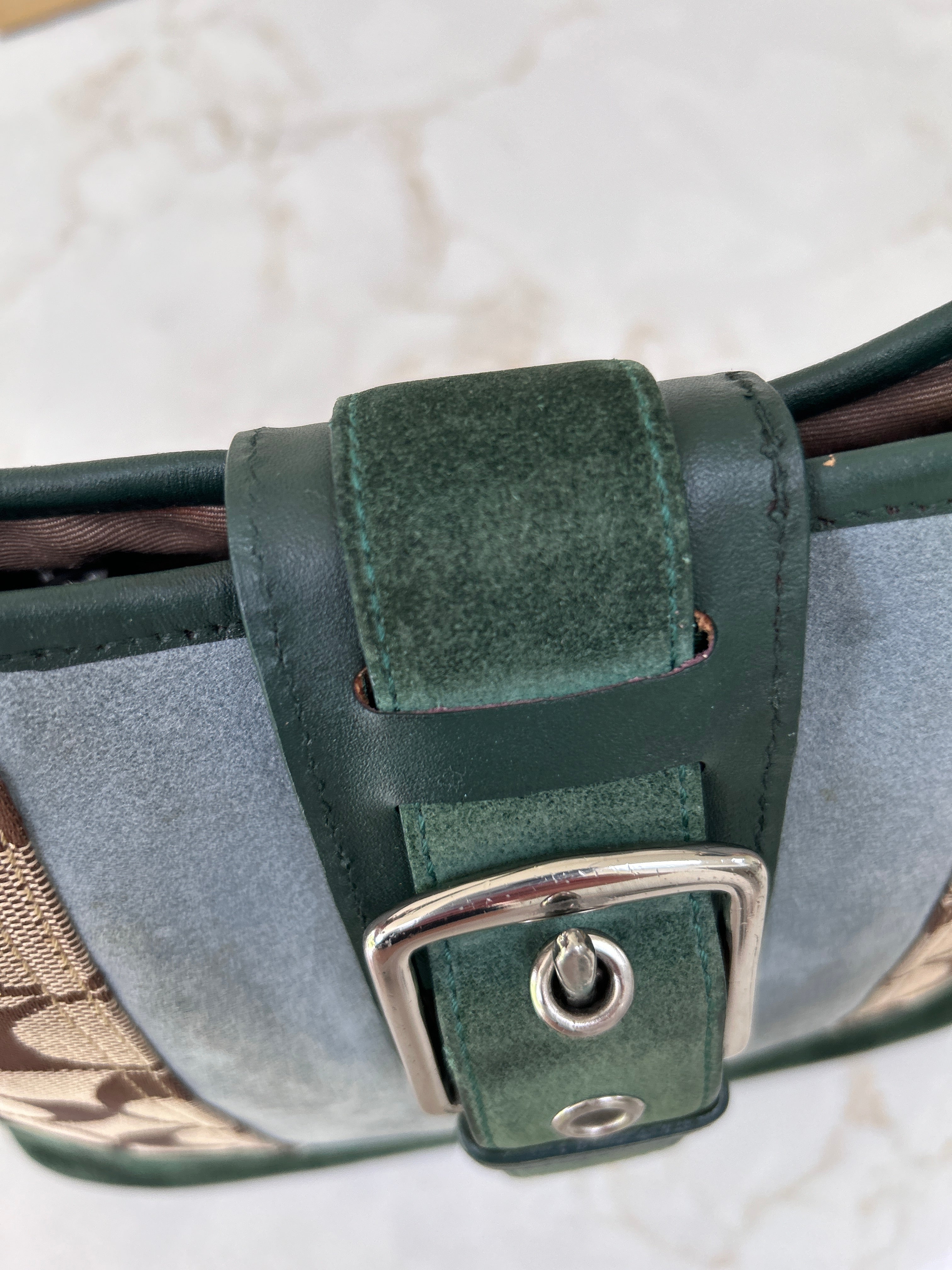 Vintage Coach green suede Soho shoulder bag