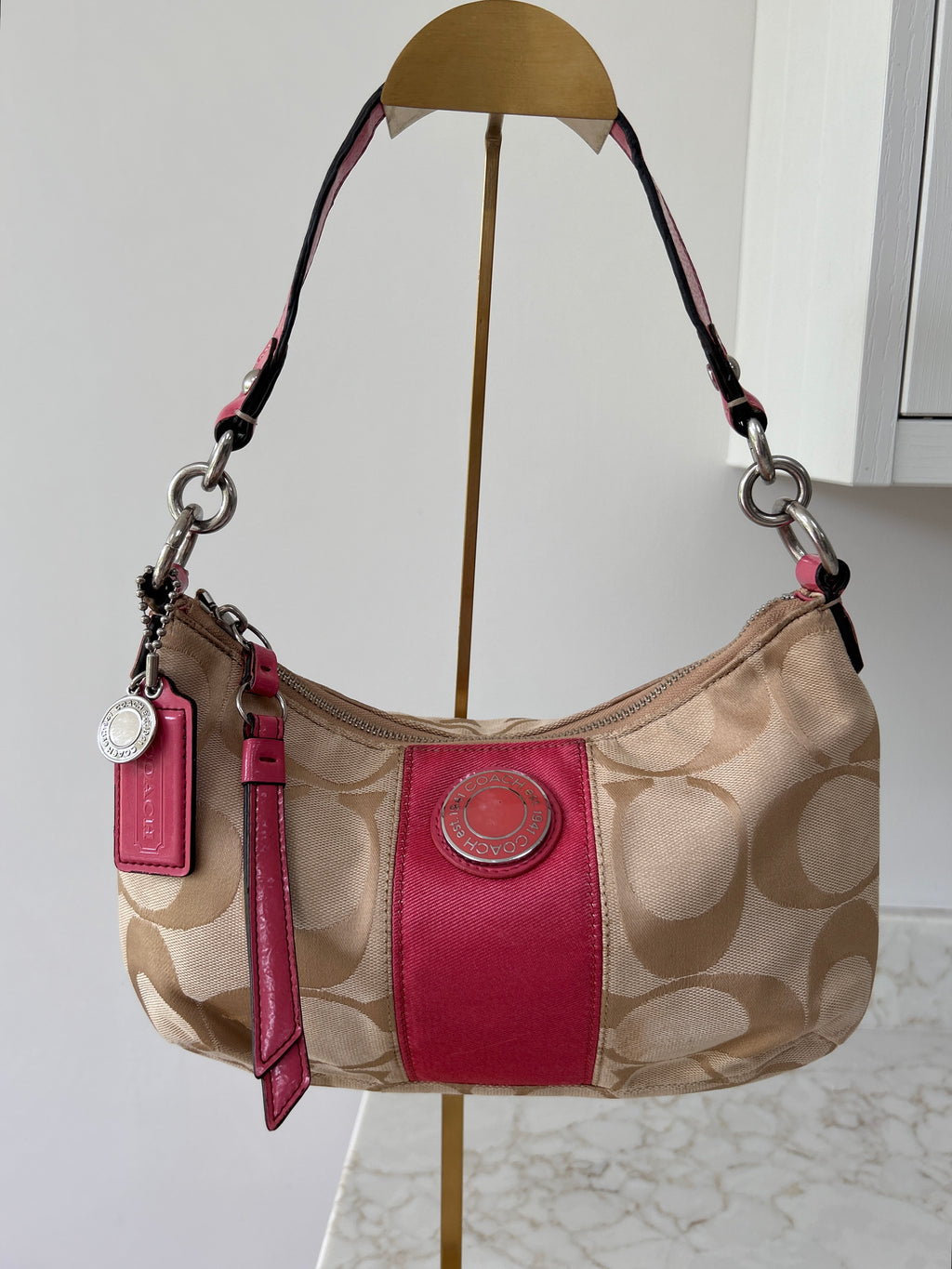 Vintage Coach pink stripe shoulder bag