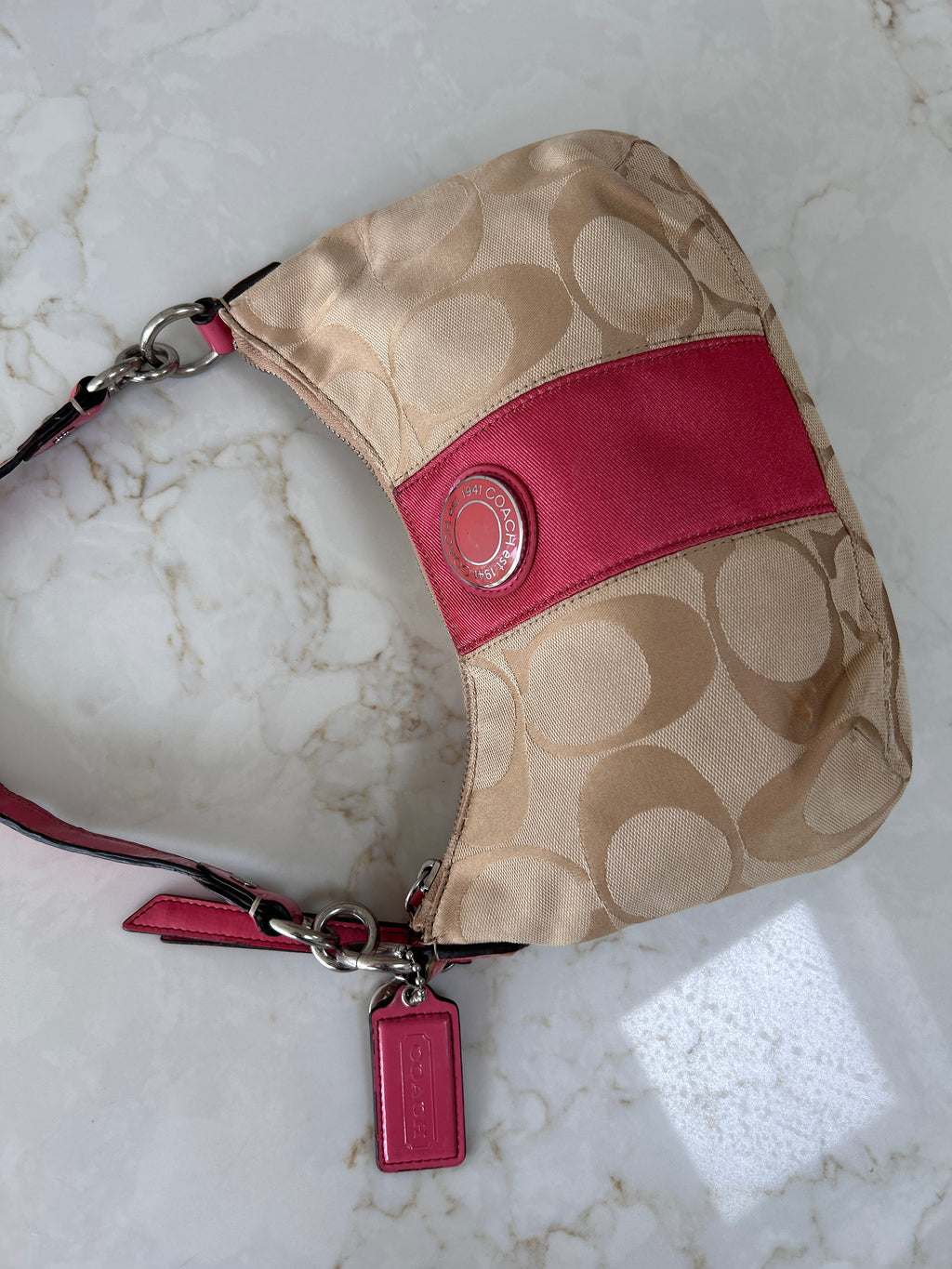 Vintage Coach pink stripe shoulder bag