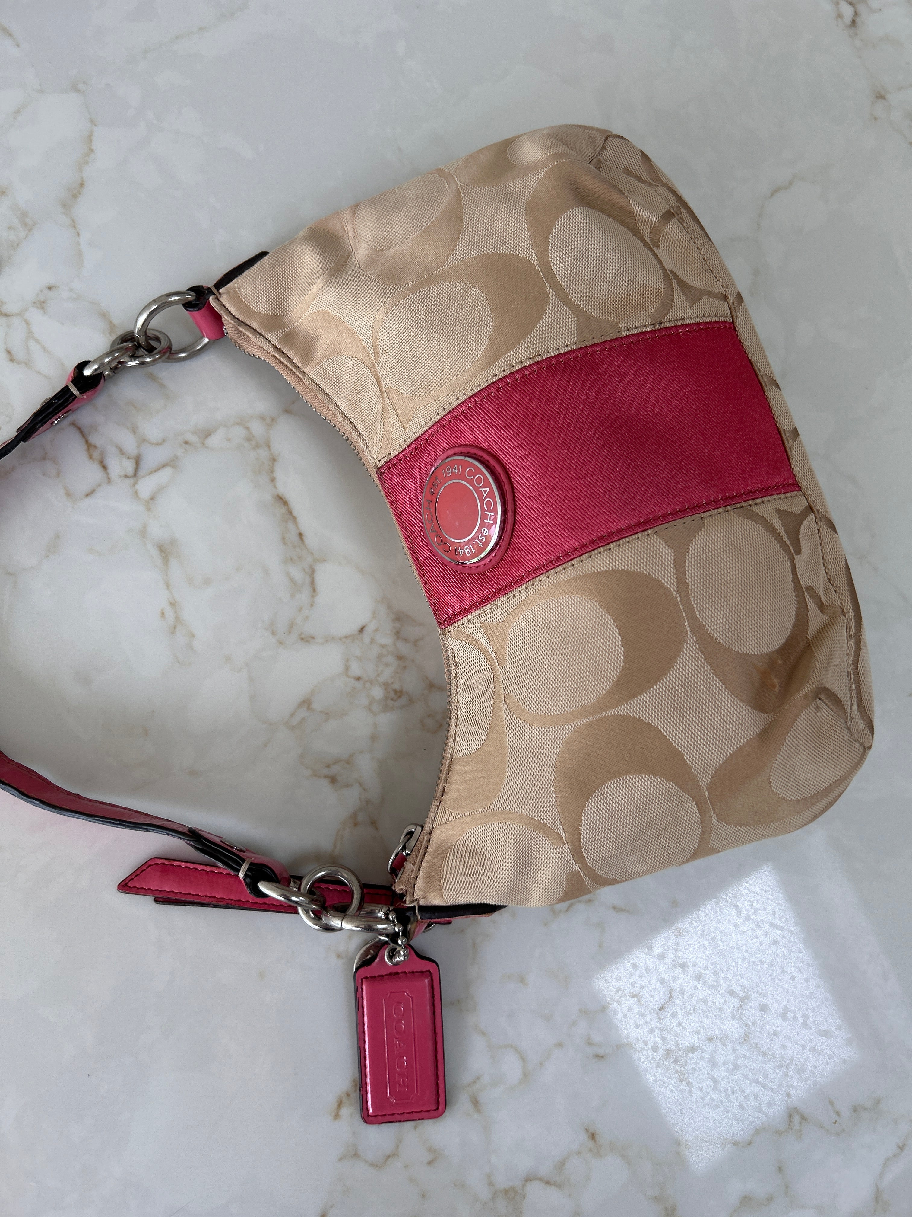 Vintage Coach pink stripe shoulder bag