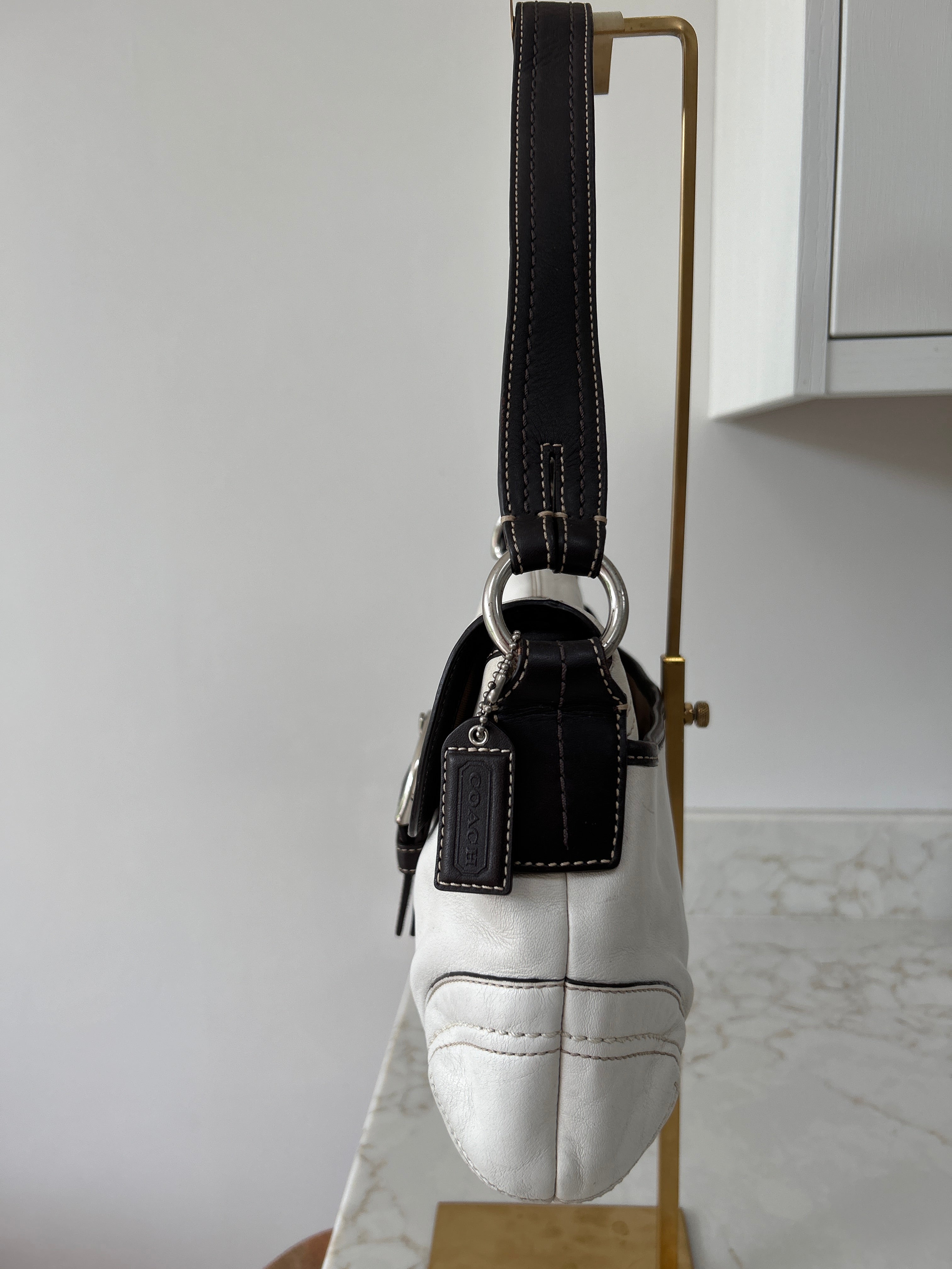 Vintage Coach Soho white leather shoulder bag