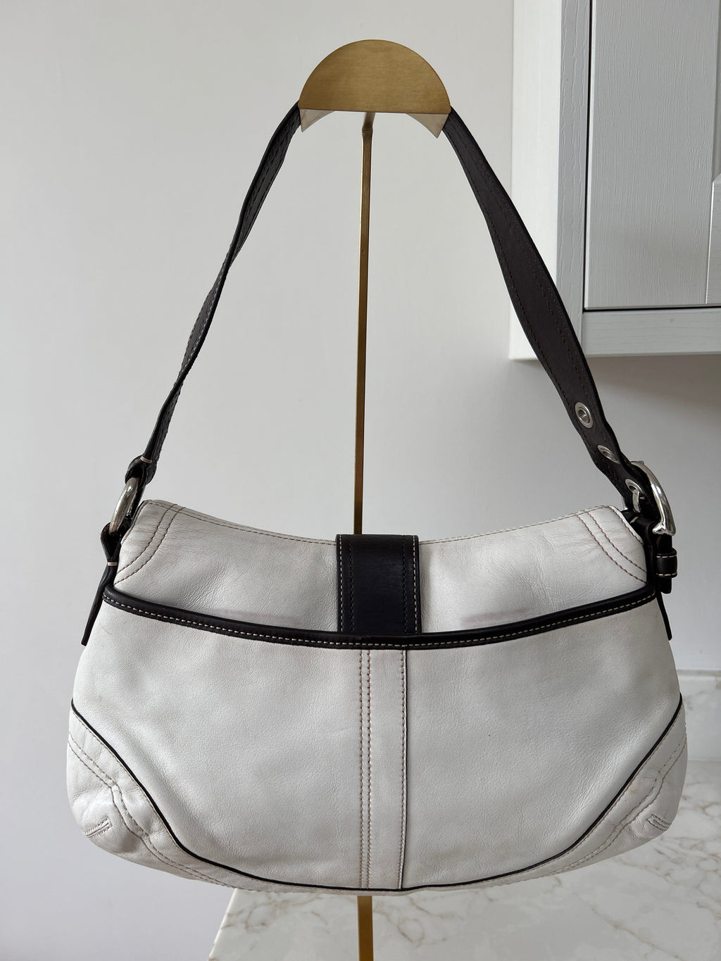 Vintage Coach Soho white leather shoulder bag