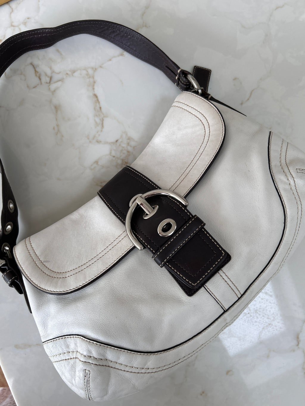 Vintage Coach Soho white leather shoulder bag