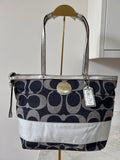 Vintage Coach denim and silver shoulder bag