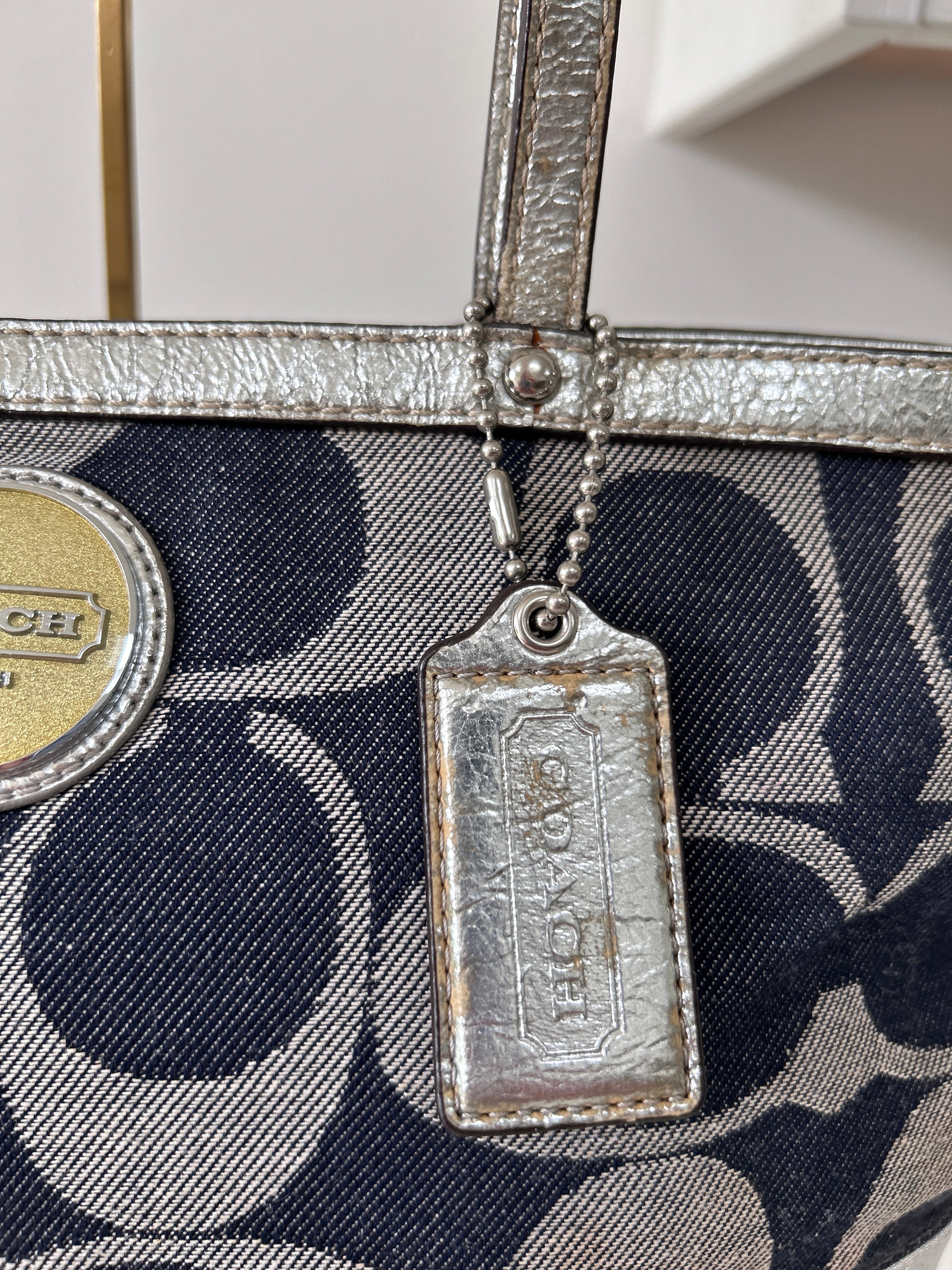 Vintage Coach denim and silver shoulder bag