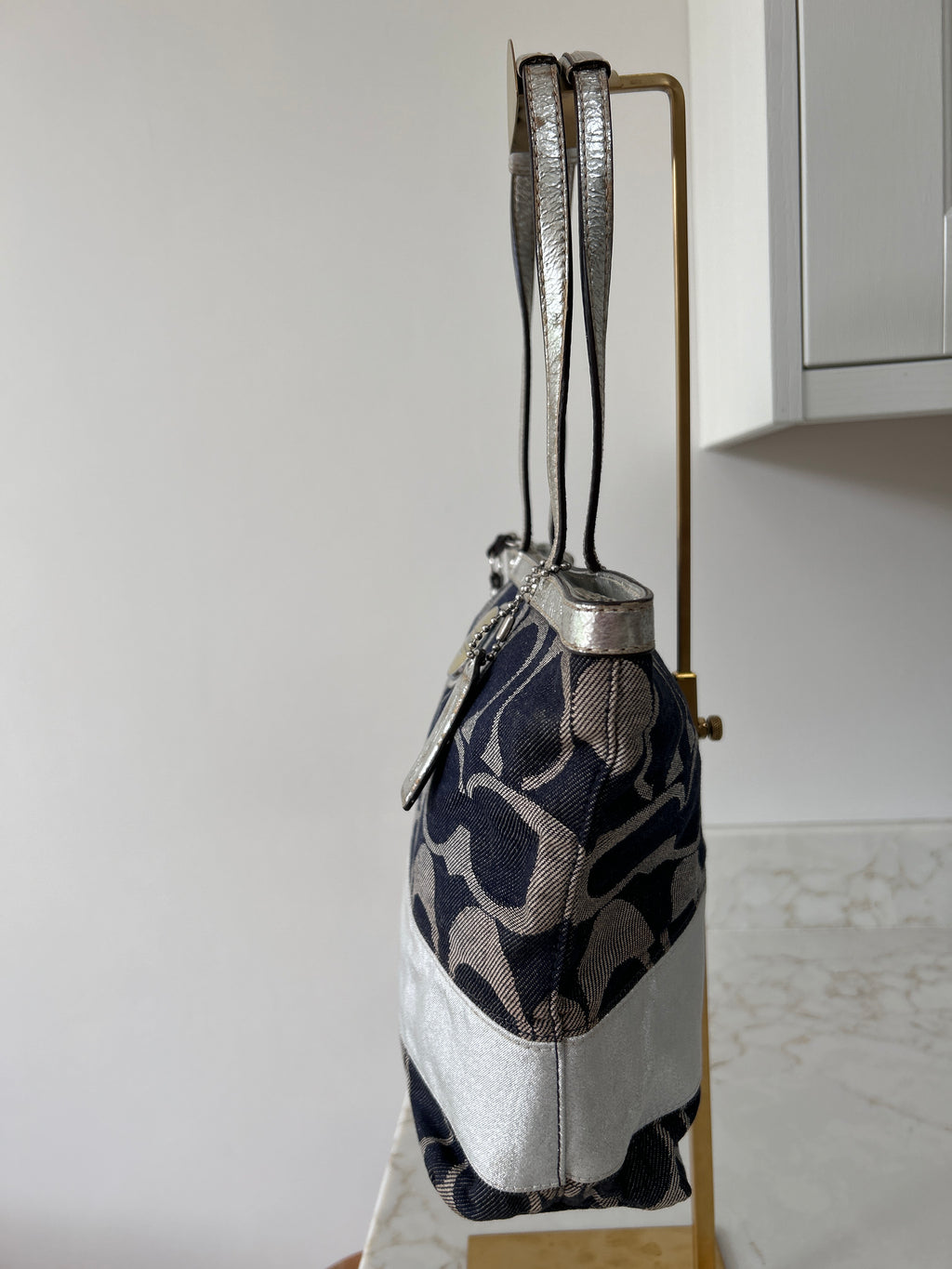 Vintage Coach denim and silver shoulder bag