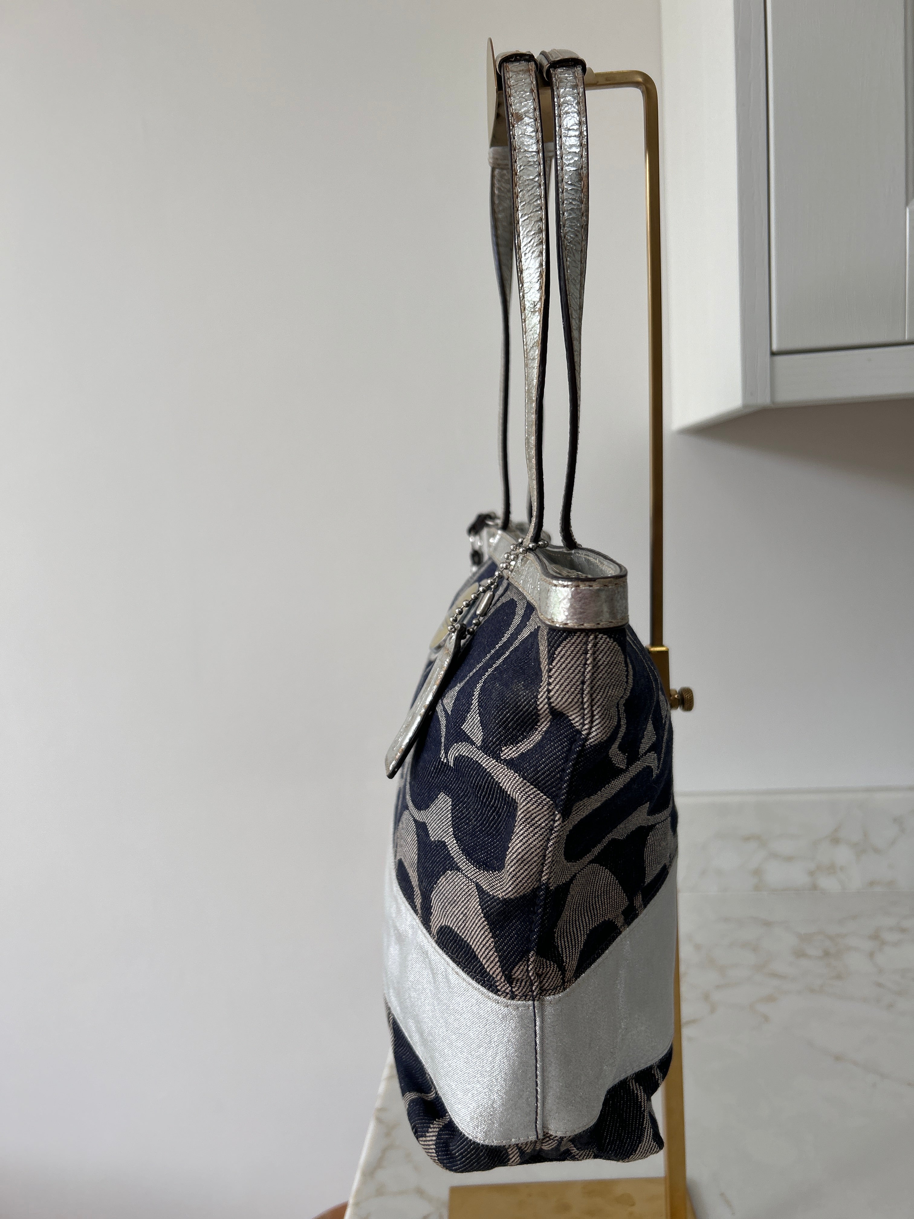 Vintage Coach denim and silver shoulder bag