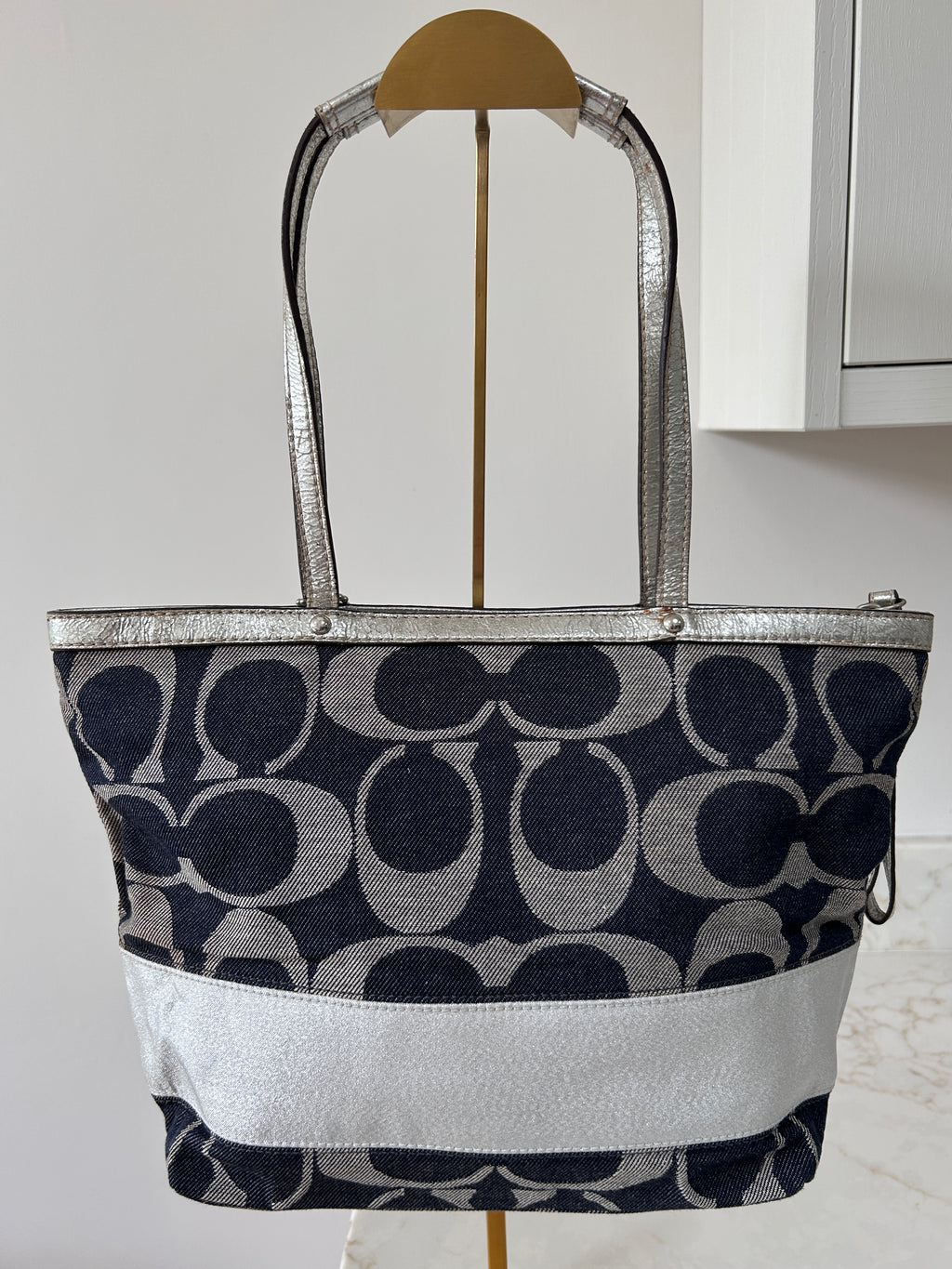 Vintage Coach denim and silver shoulder bag