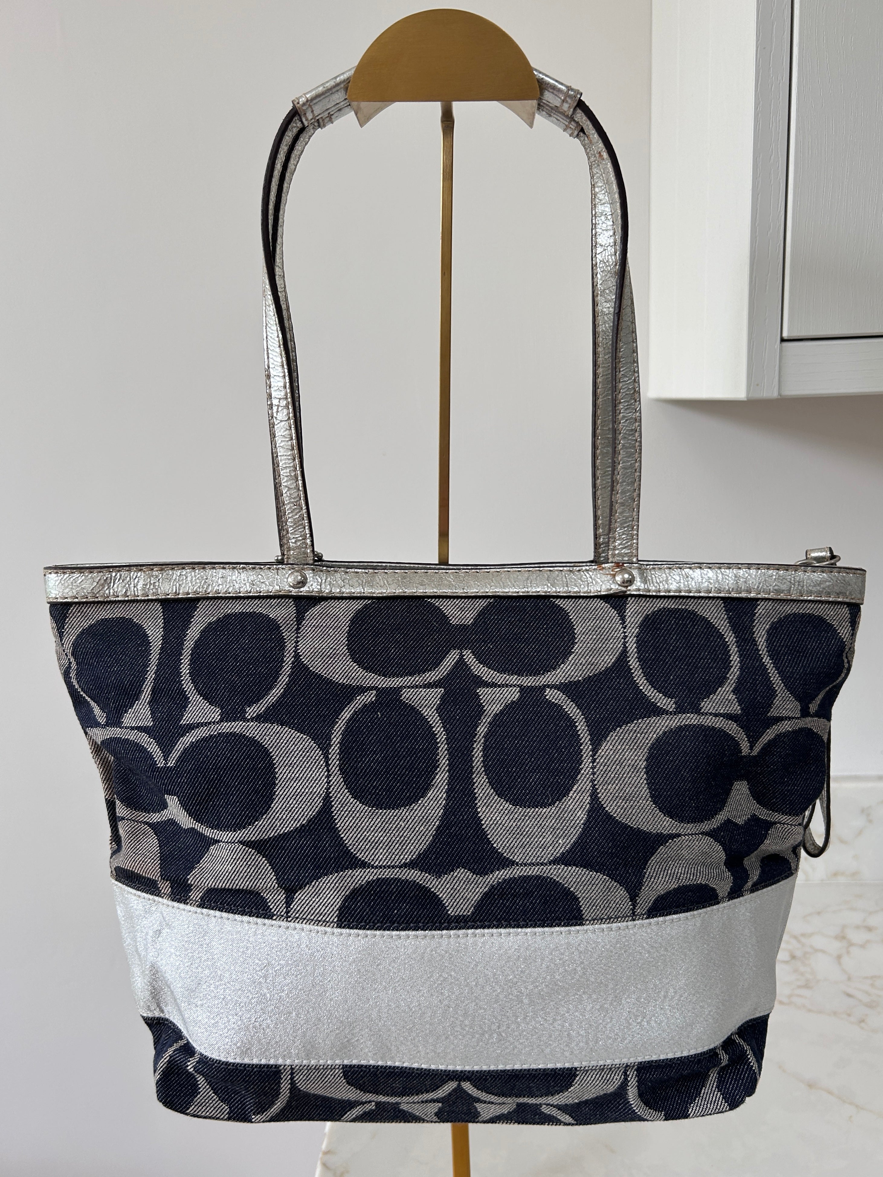 Vintage Coach denim and silver shoulder bag
