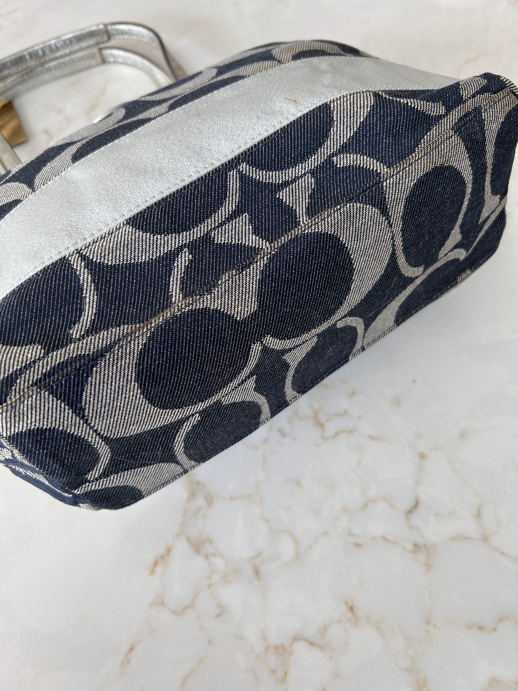 Vintage Coach denim and silver shoulder bag