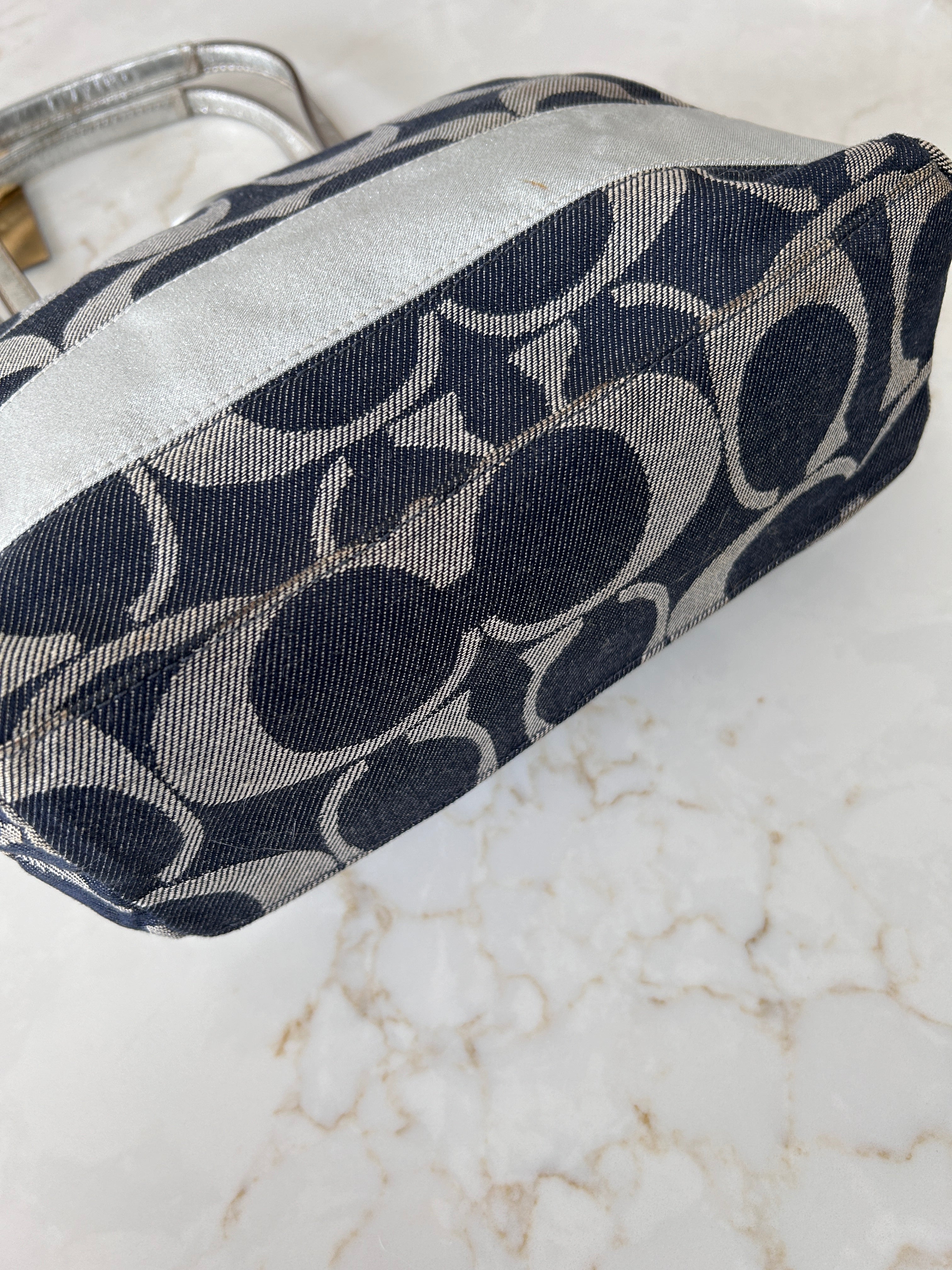 Vintage Coach denim and silver shoulder bag