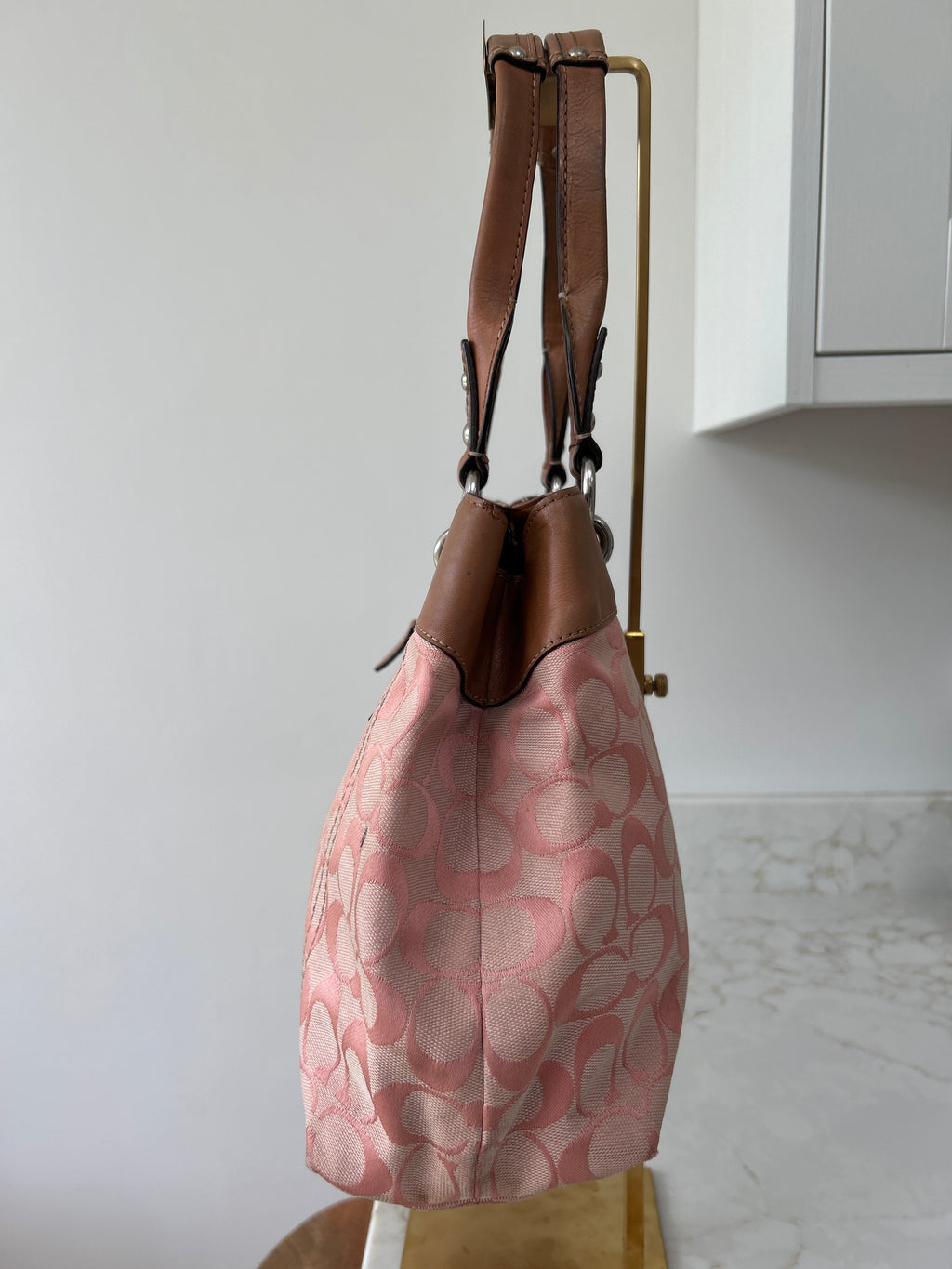 Vintage Coach pink monogram shoulder bag