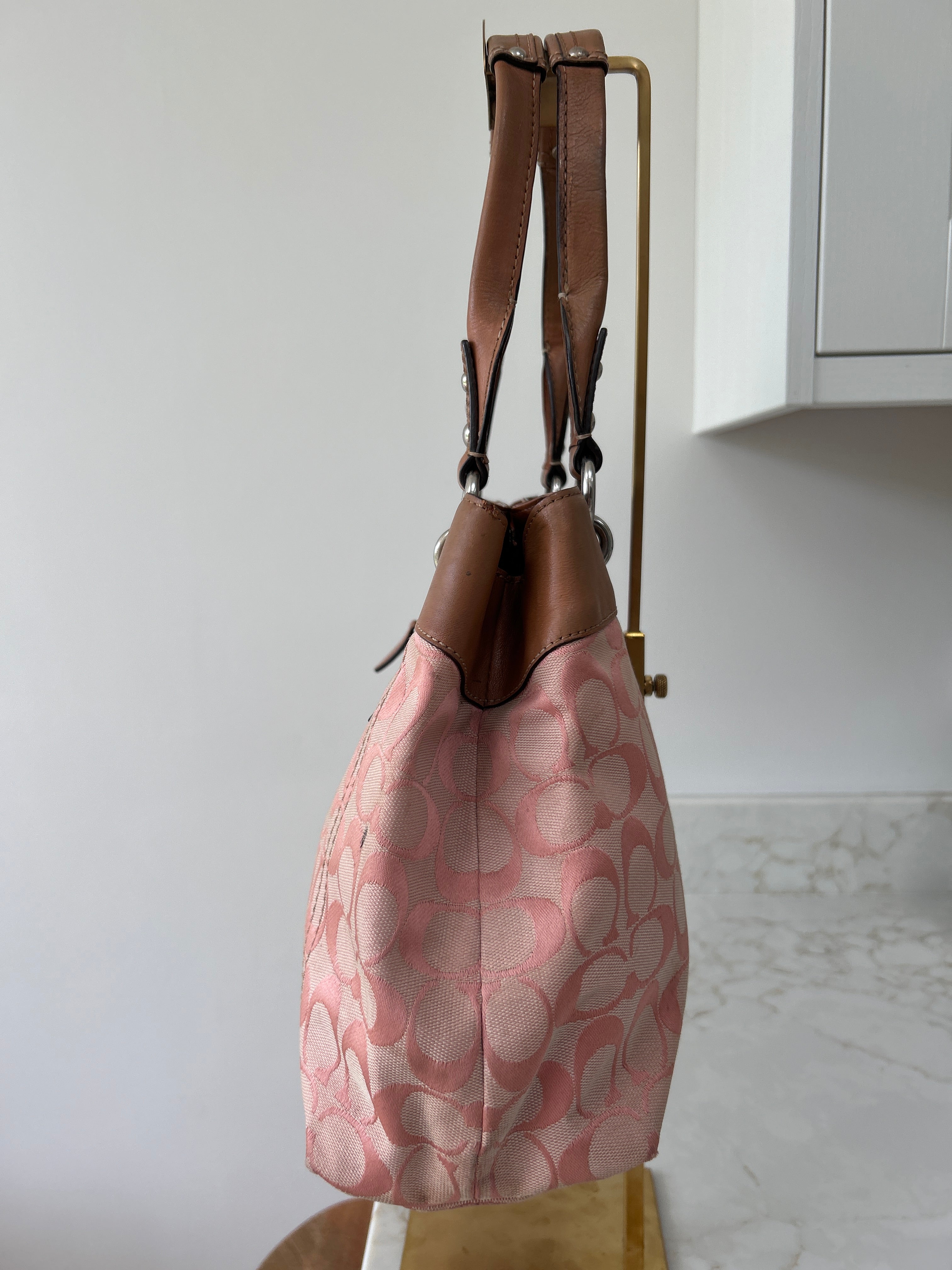 Vintage Coach pink monogram shoulder bag