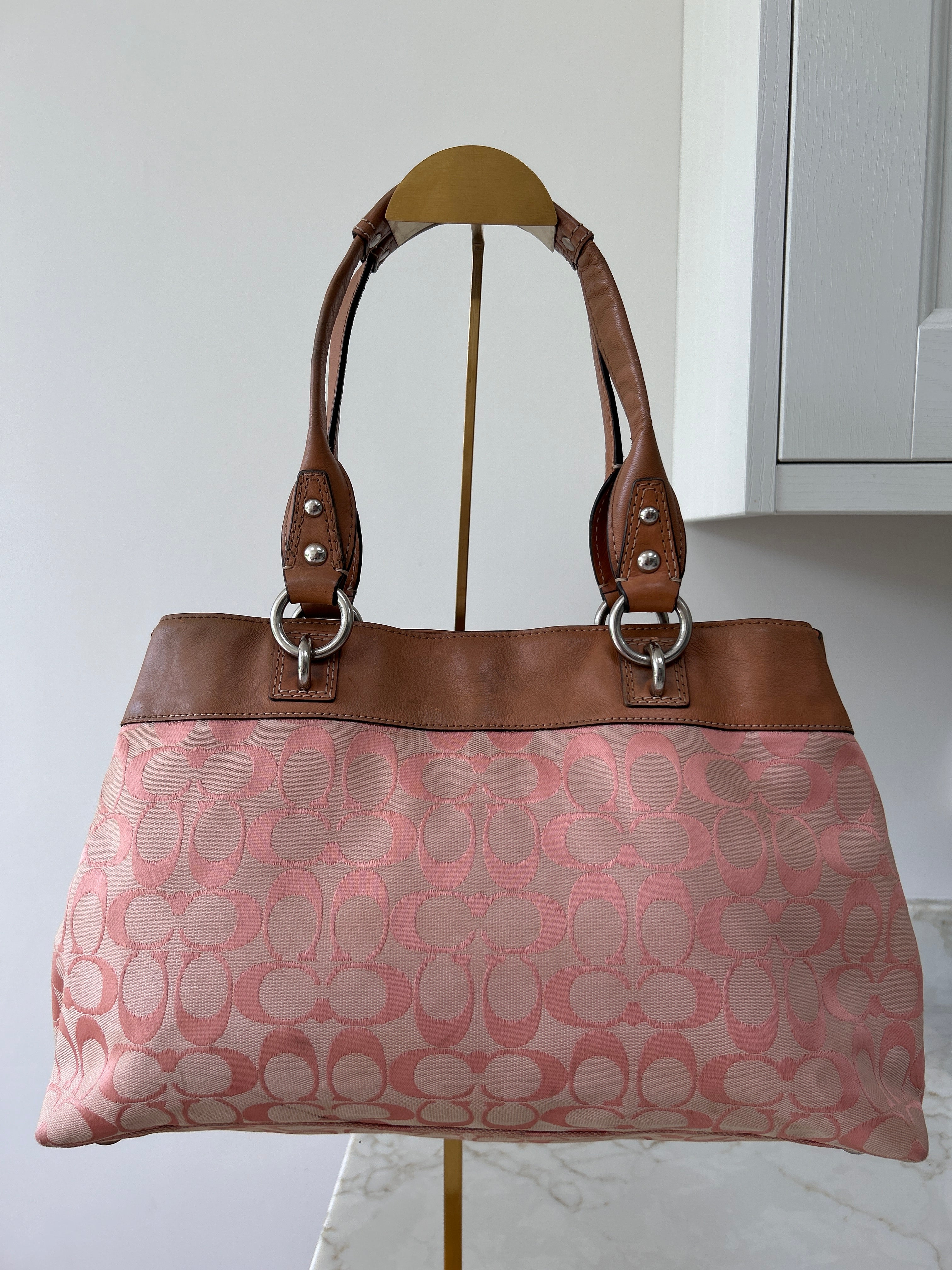 Vintage Coach pink monogram shoulder bag