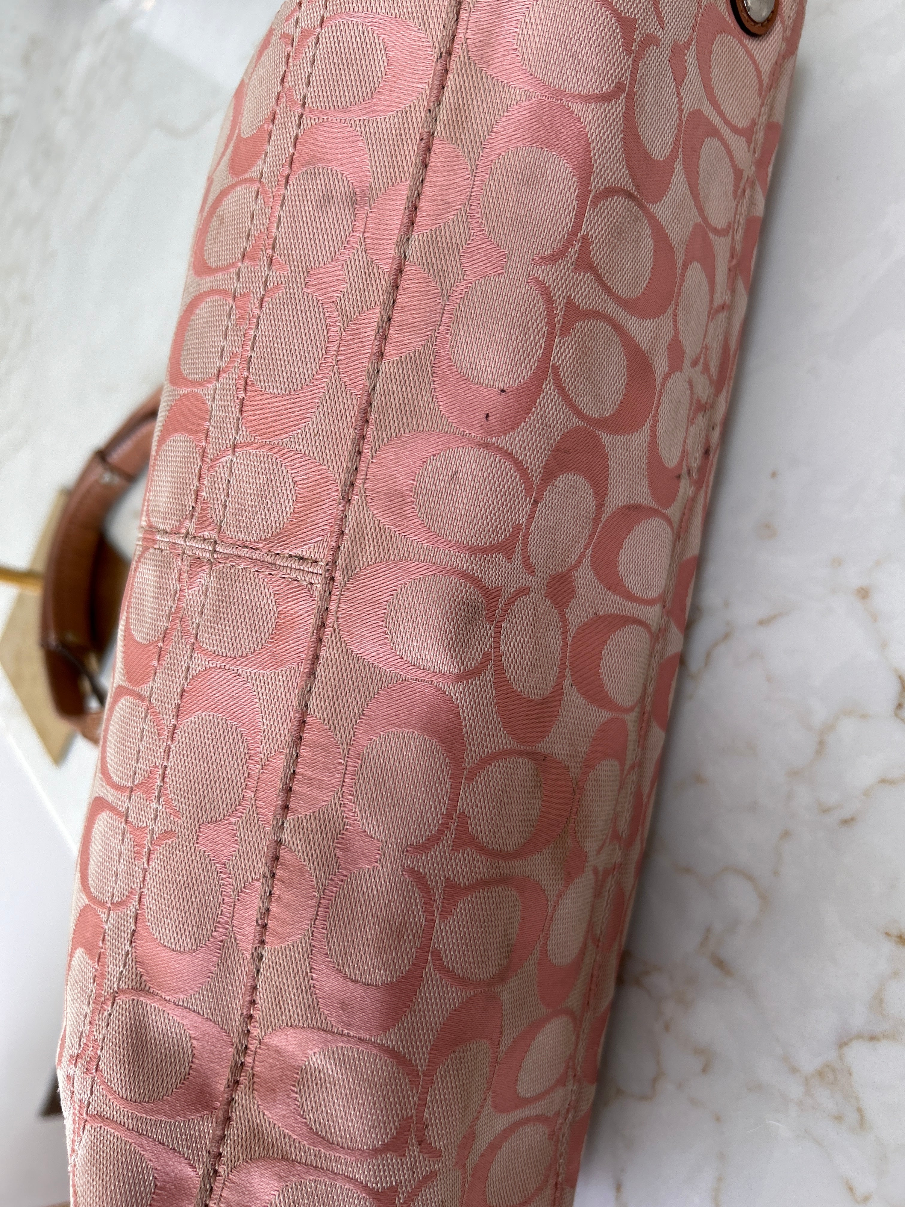 Vintage Coach pink monogram shoulder bag