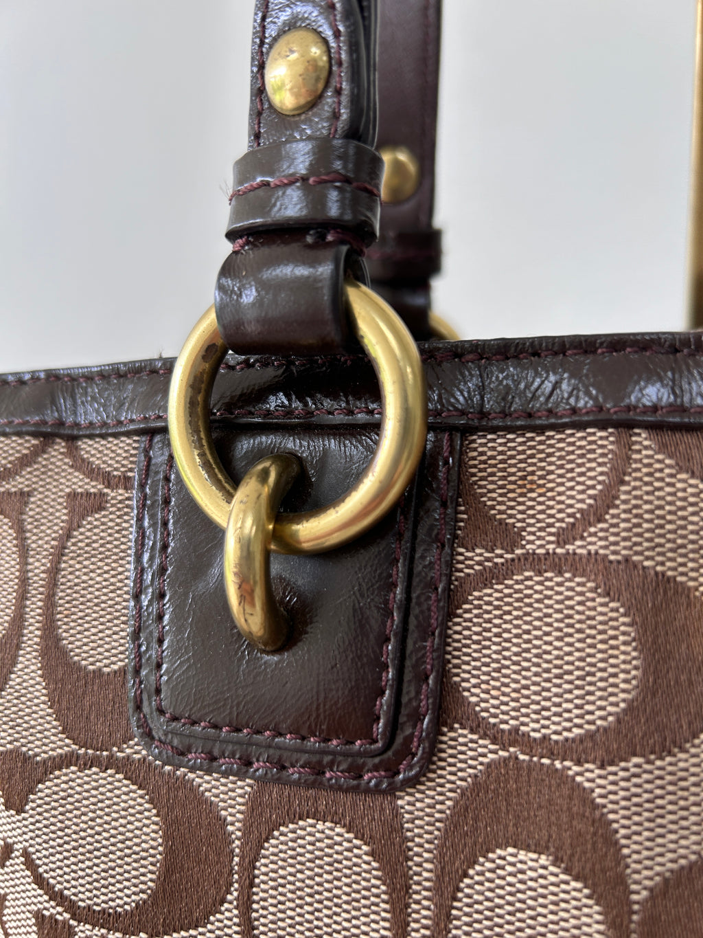 Vintage Coach brown monogram tote shoulder bag
