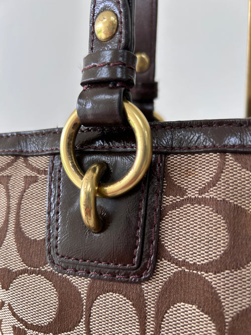 Vintage Coach brown monogram tote shoulder bag