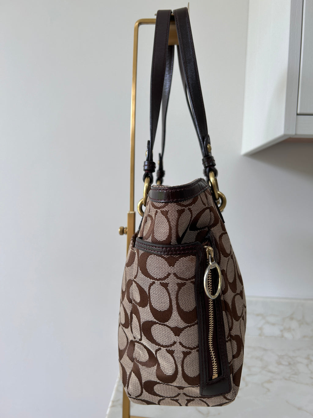 Vintage Coach brown monogram tote shoulder bag