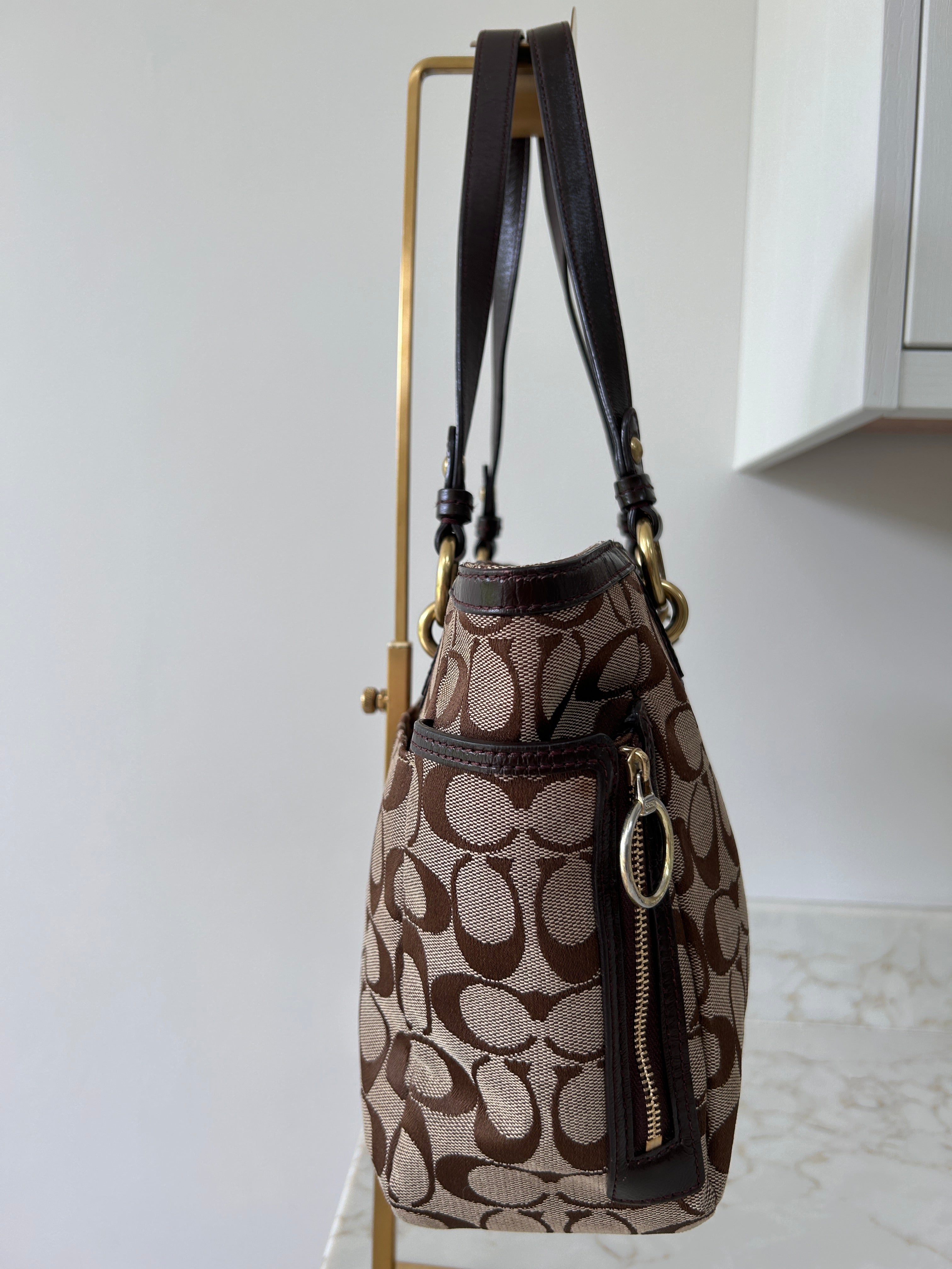 Vintage Coach brown monogram tote shoulder bag
