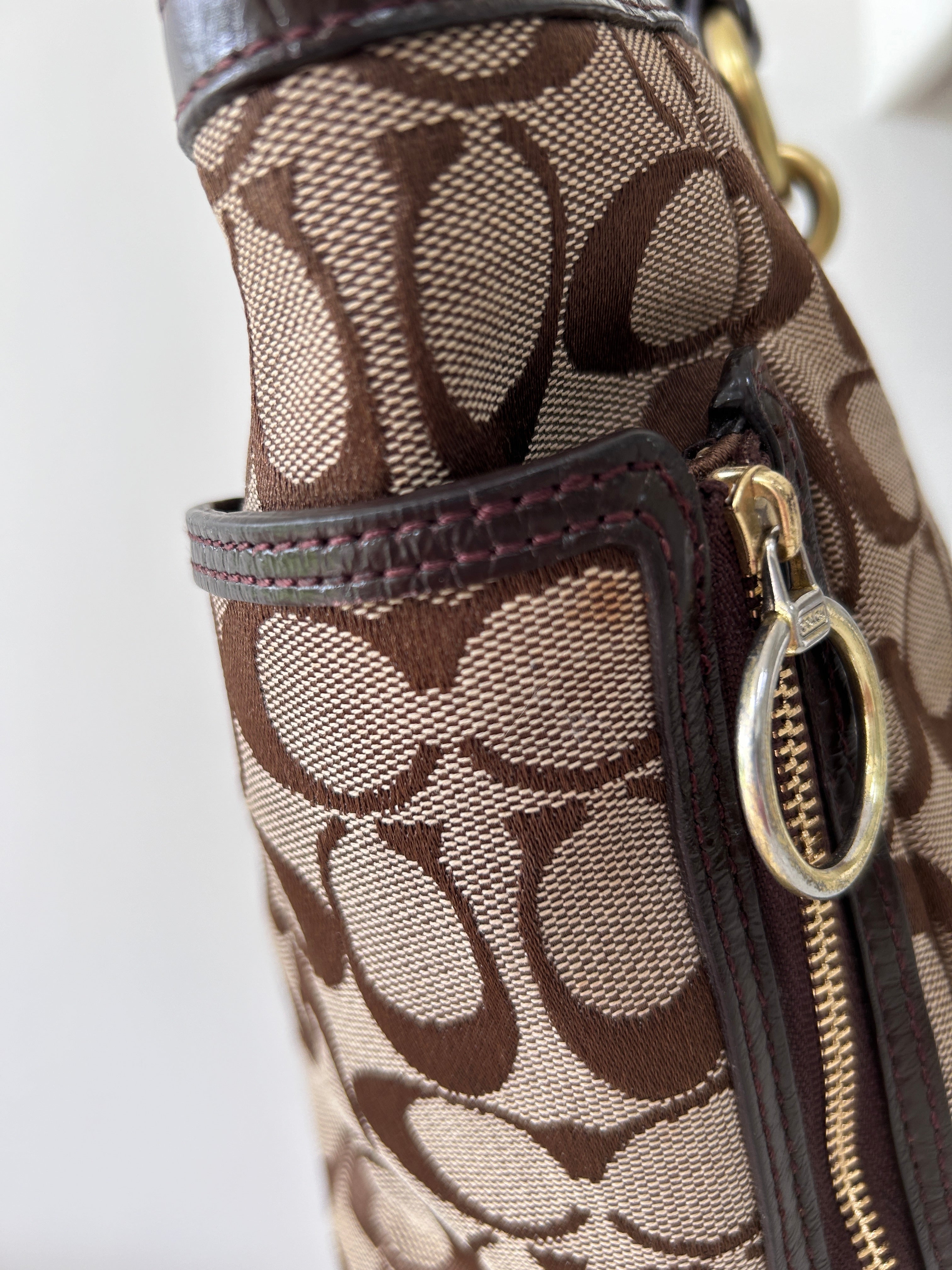 Vintage Coach brown monogram tote shoulder bag