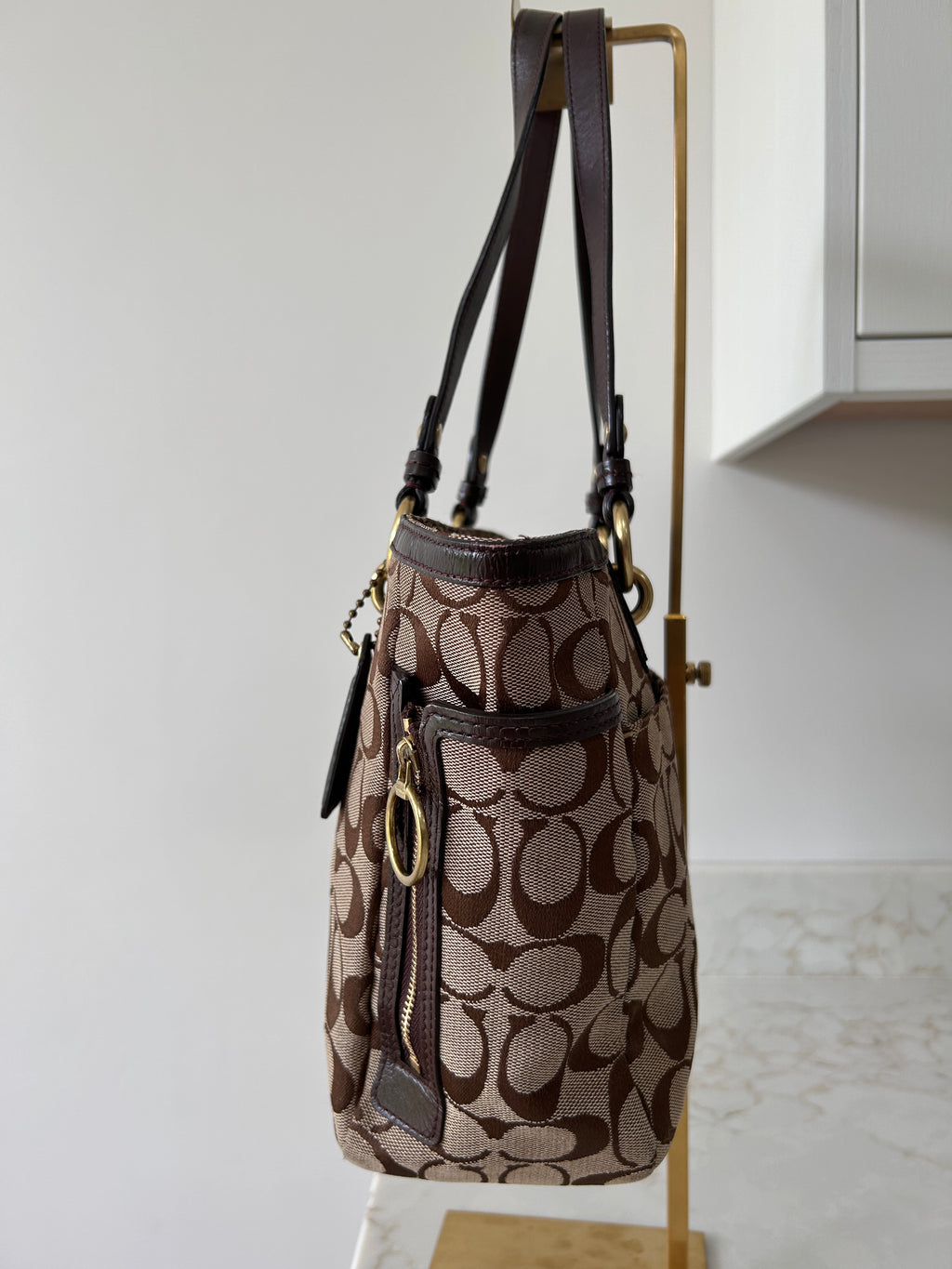 Vintage Coach brown monogram tote shoulder bag