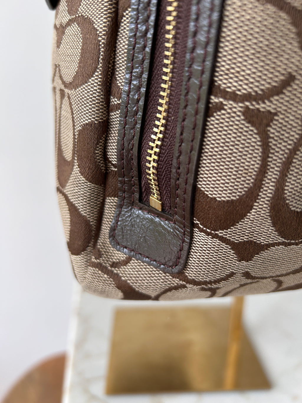 Vintage Coach brown monogram tote shoulder bag