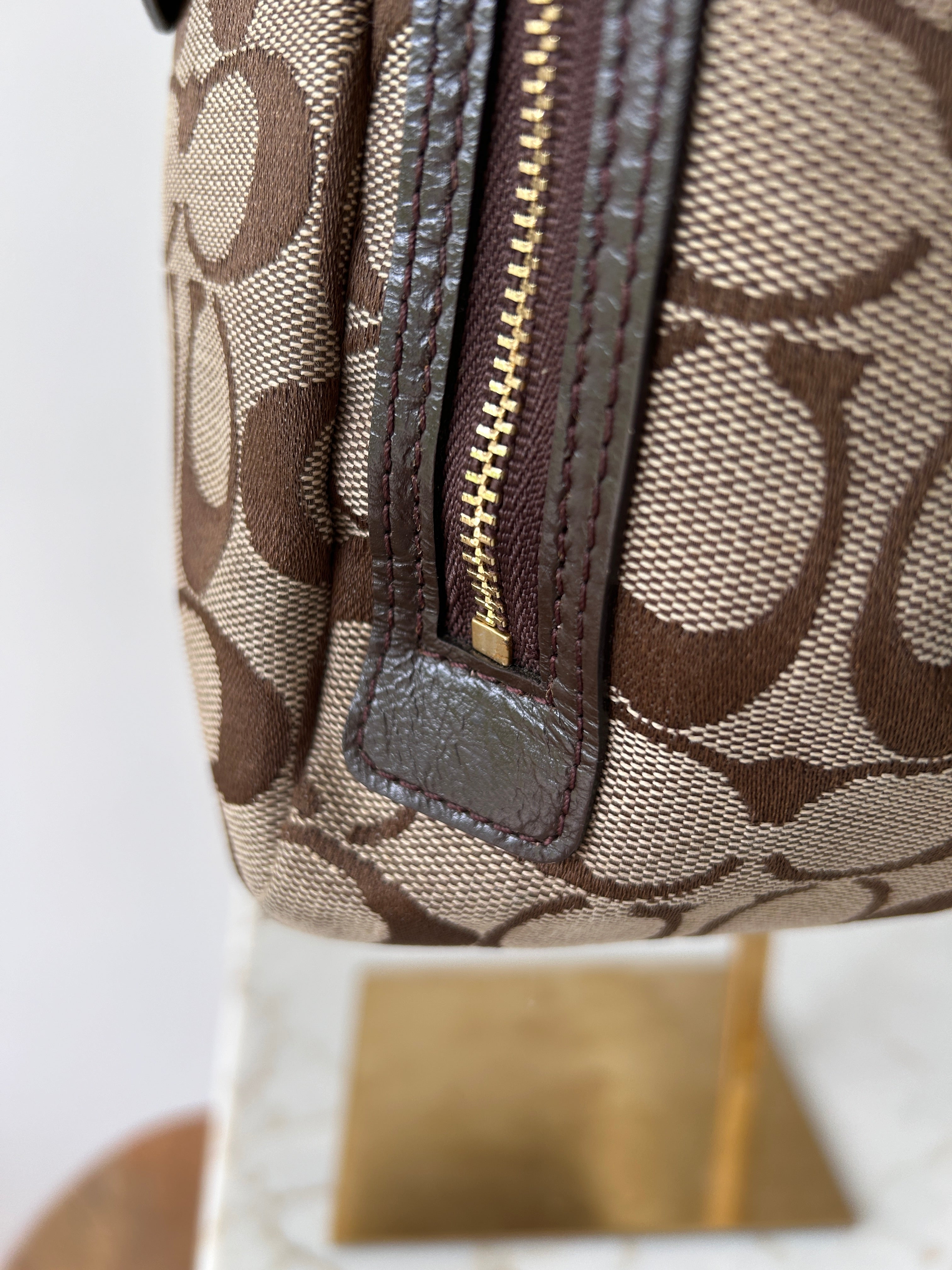 Vintage Coach brown monogram tote shoulder bag