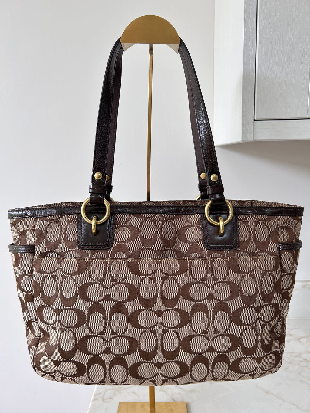 Vintage Coach brown monogram tote shoulder bag