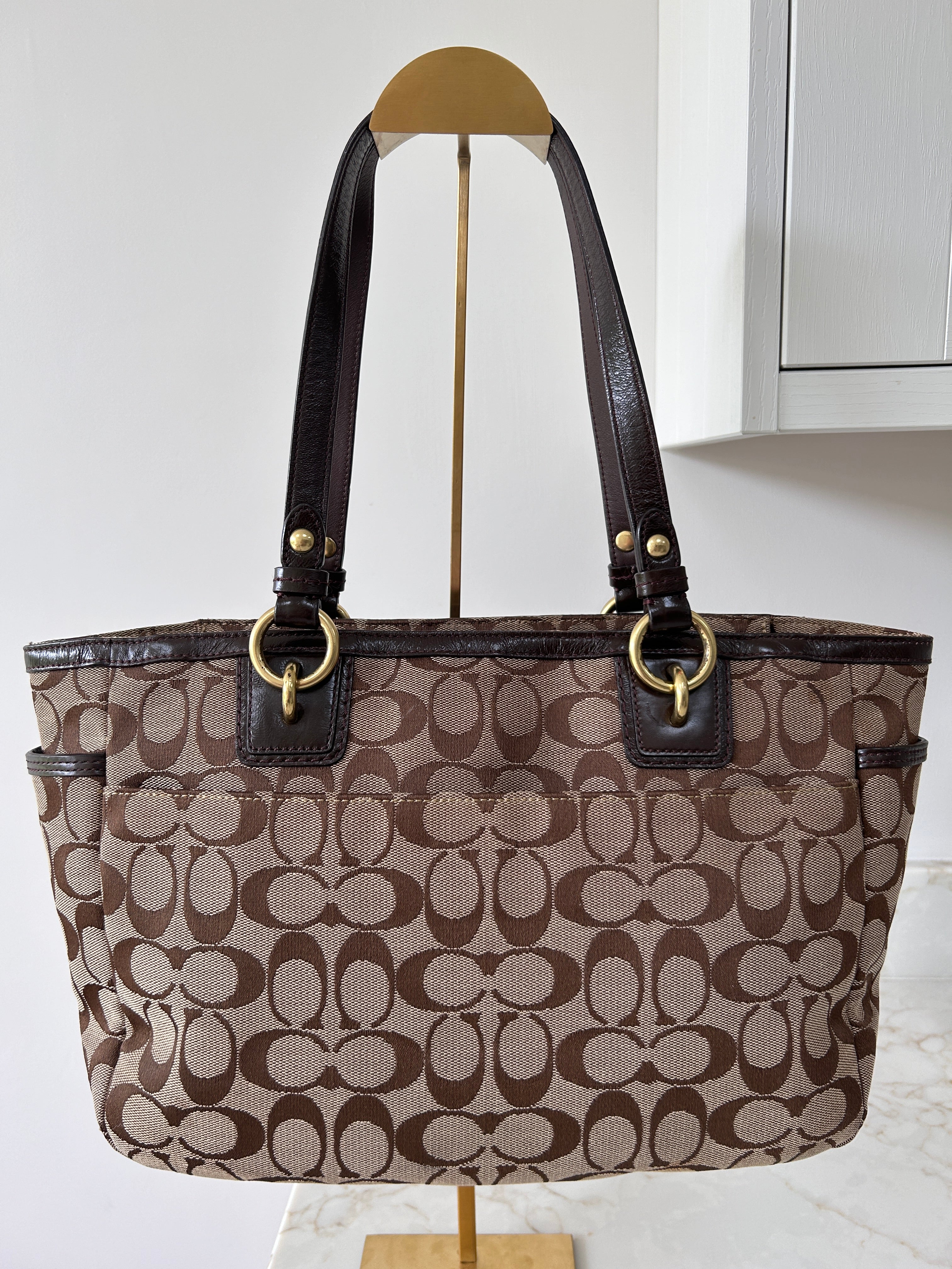 Vintage Coach brown monogram tote shoulder bag