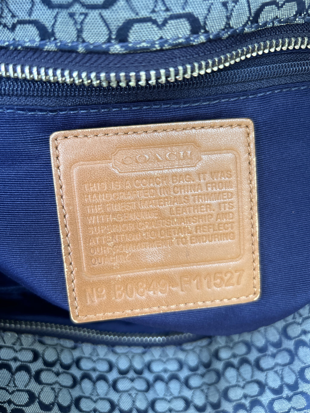 Vintage Coach denim and brown leather shoulder bag