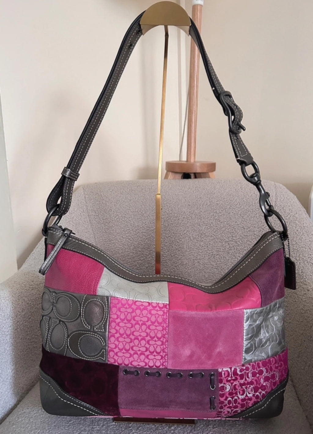 Vintage Coach pink patchwork large shoulder bag