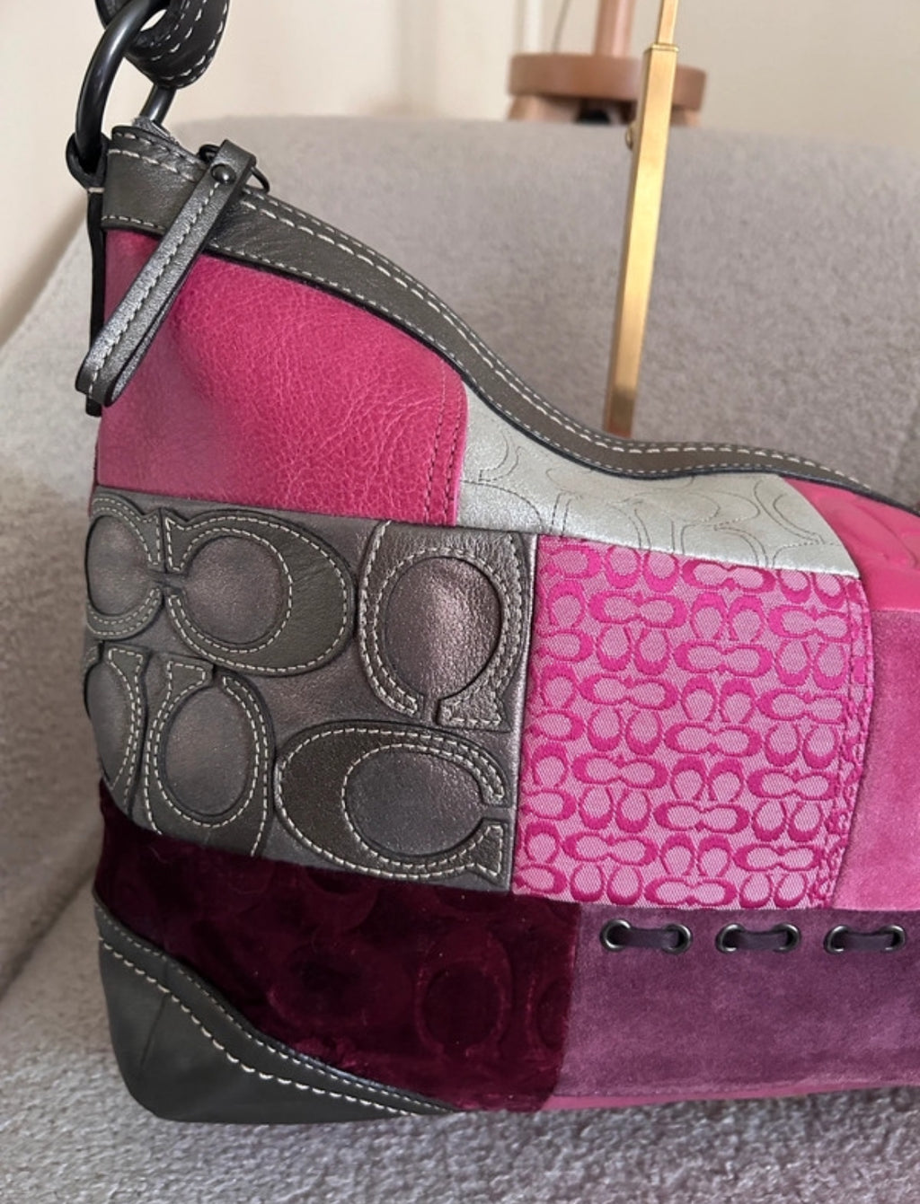 Vintage Coach pink patchwork large shoulder bag