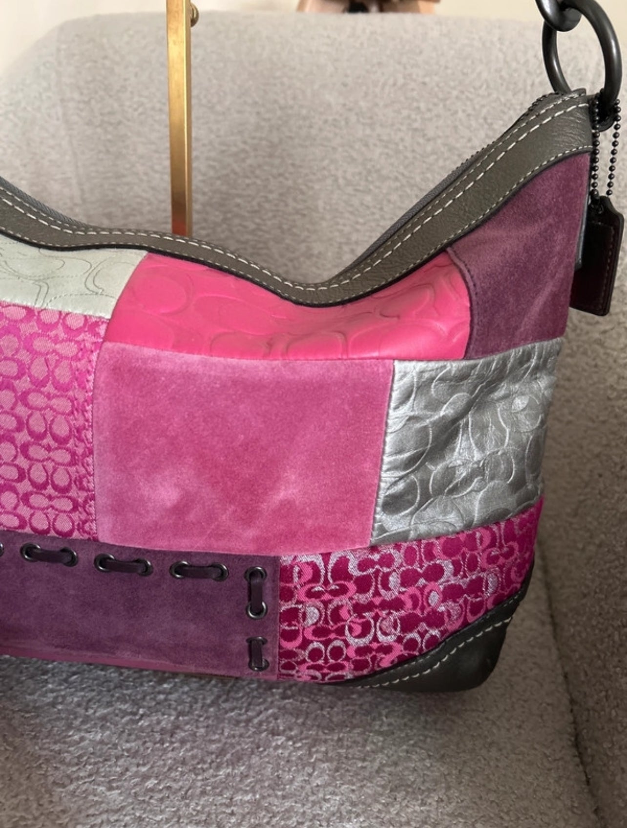 Vintage Coach pink patchwork large shoulder bag