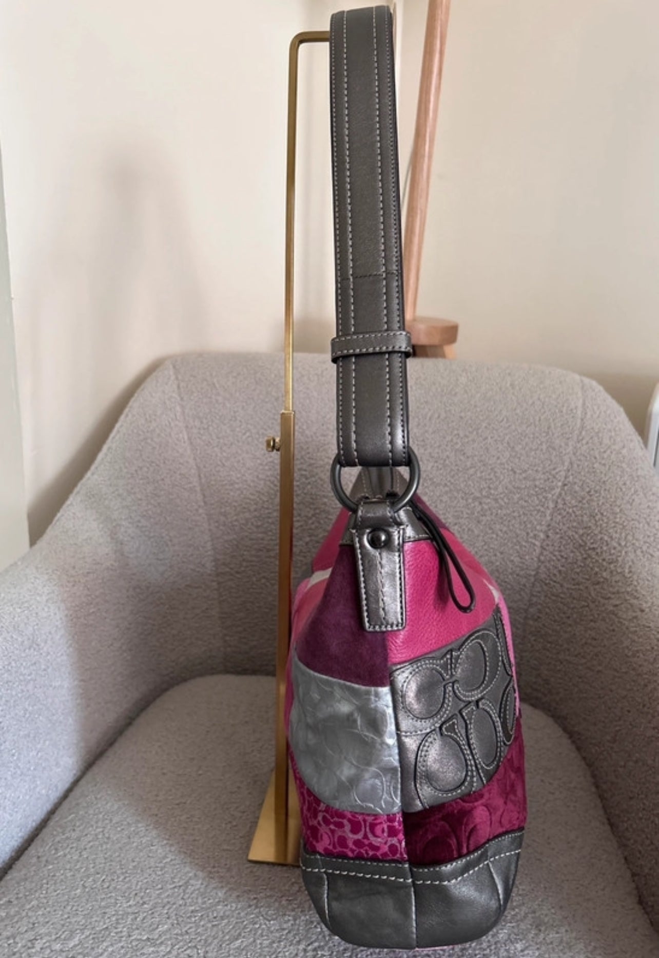 Vintage Coach pink patchwork large shoulder bag